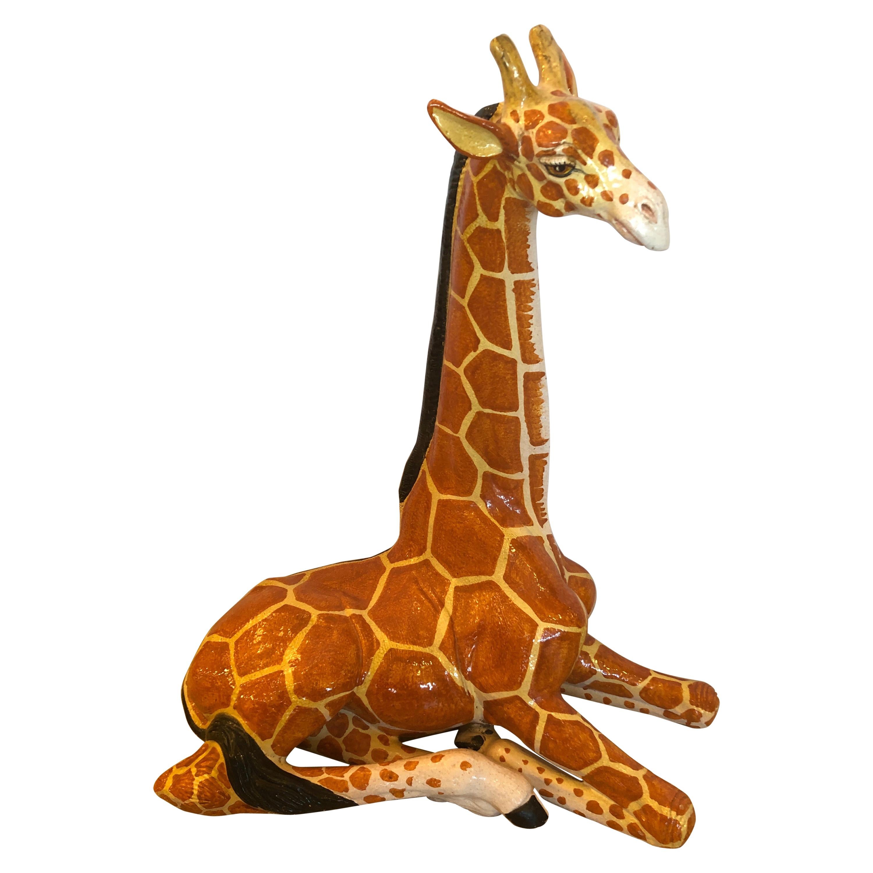 Fantastique grande sculpture italienne fantaisiste de girafe en terre cuite fabriquée à la main