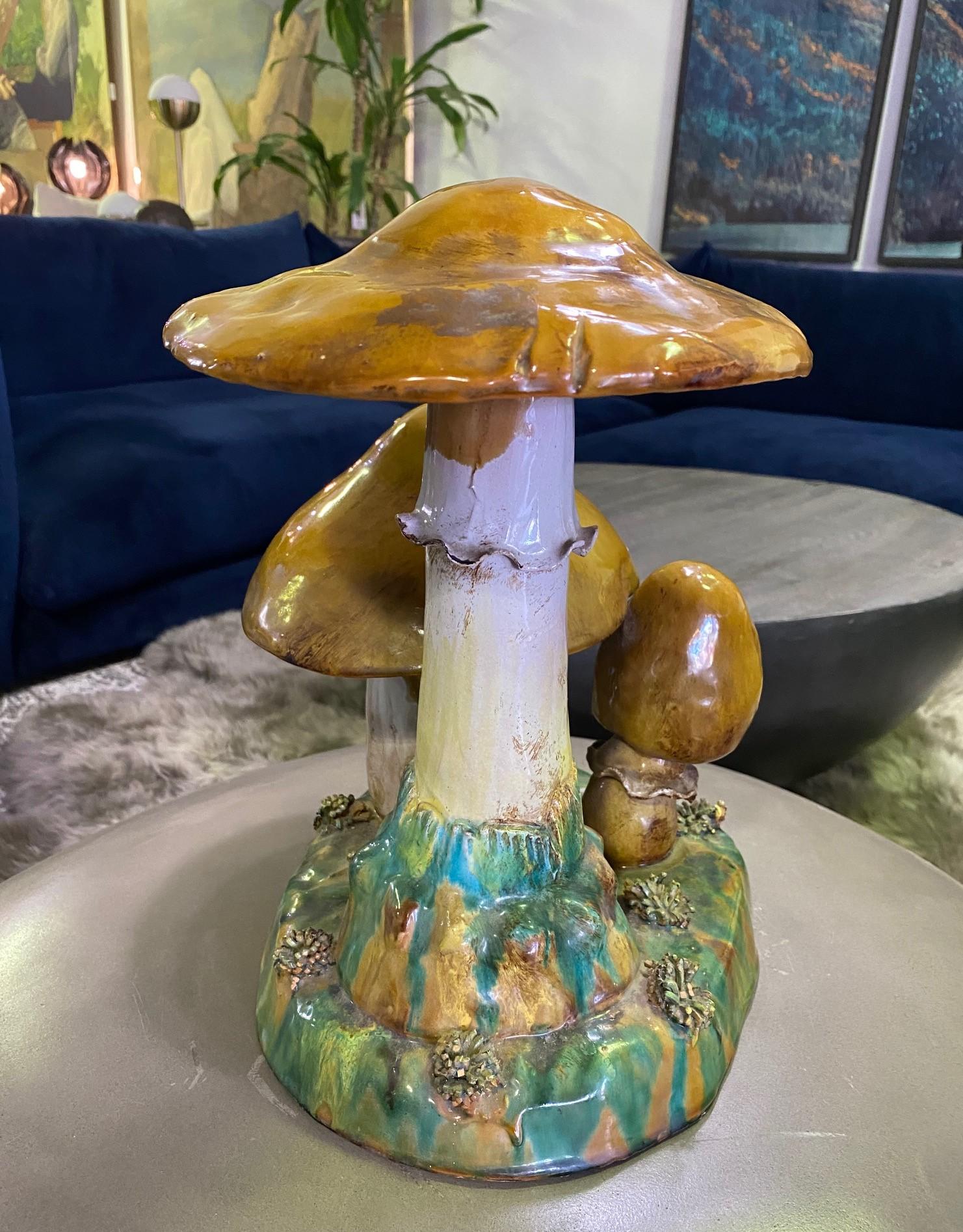 Fantastic Mid-Century Modern Painted Ceramic Mushroom Pottery Group Sculpture 2