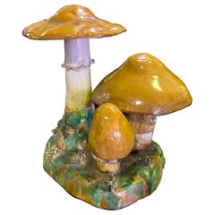 Vintage Fantastic Mid-Century Modern Painted Ceramic Mushroom Pottery Group Sculpture