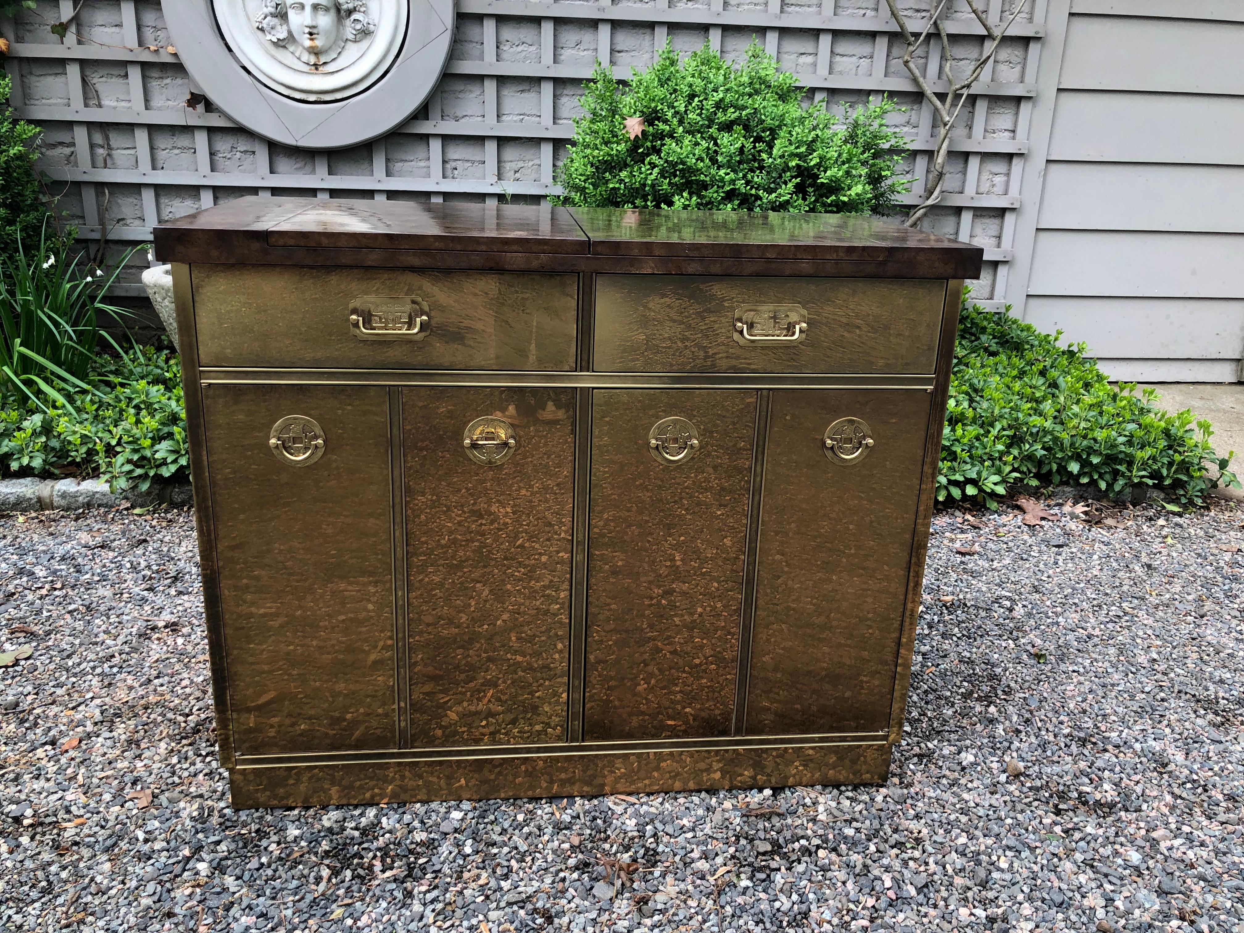 American Fantastic Mid-Century Modern Rare Mastercraft Brass Clad Bar and Cabinet