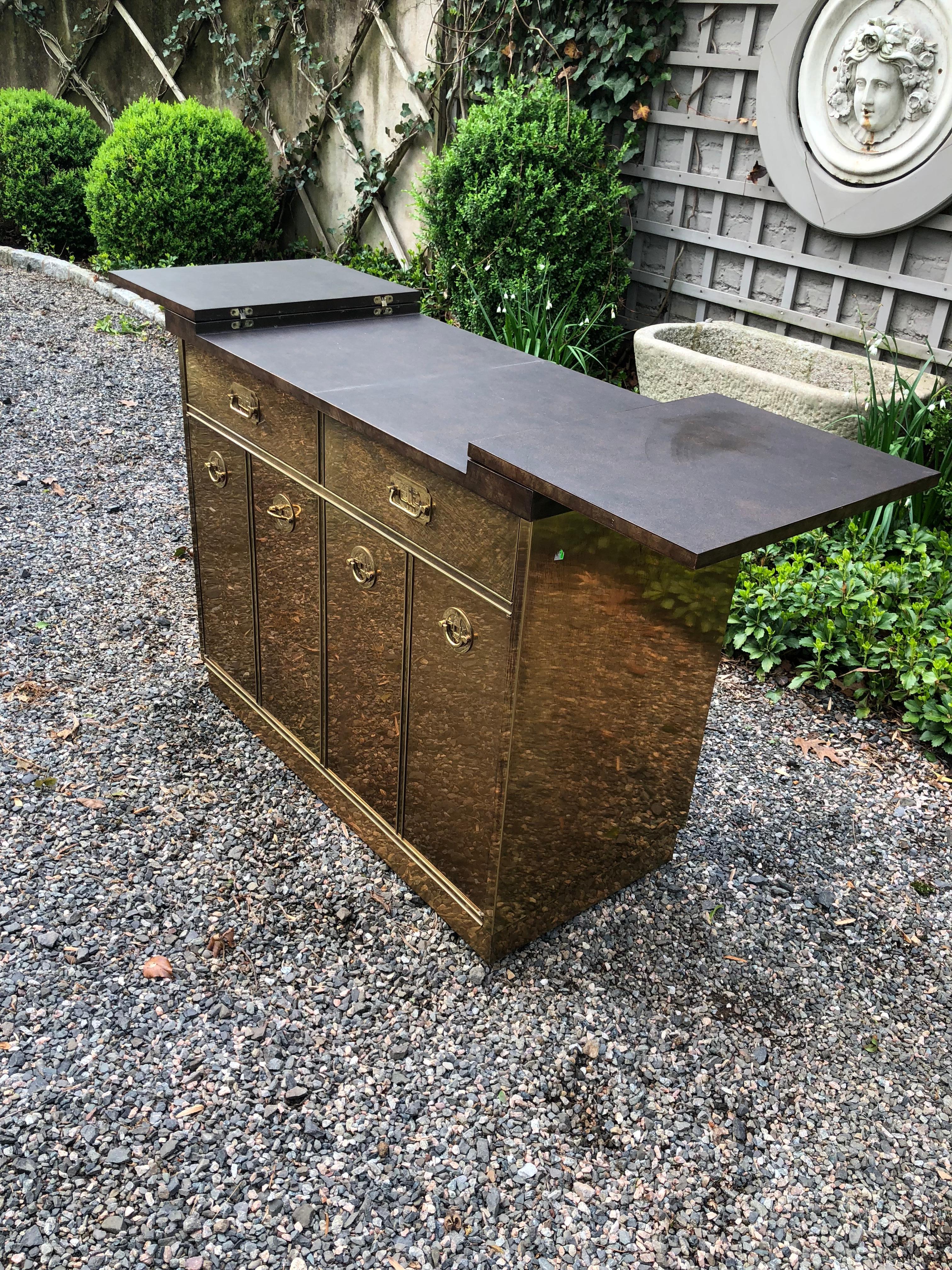 Fantastic Mid-Century Modern Rare Mastercraft Brass Clad Bar and Cabinet In Excellent Condition In Hopewell, NJ