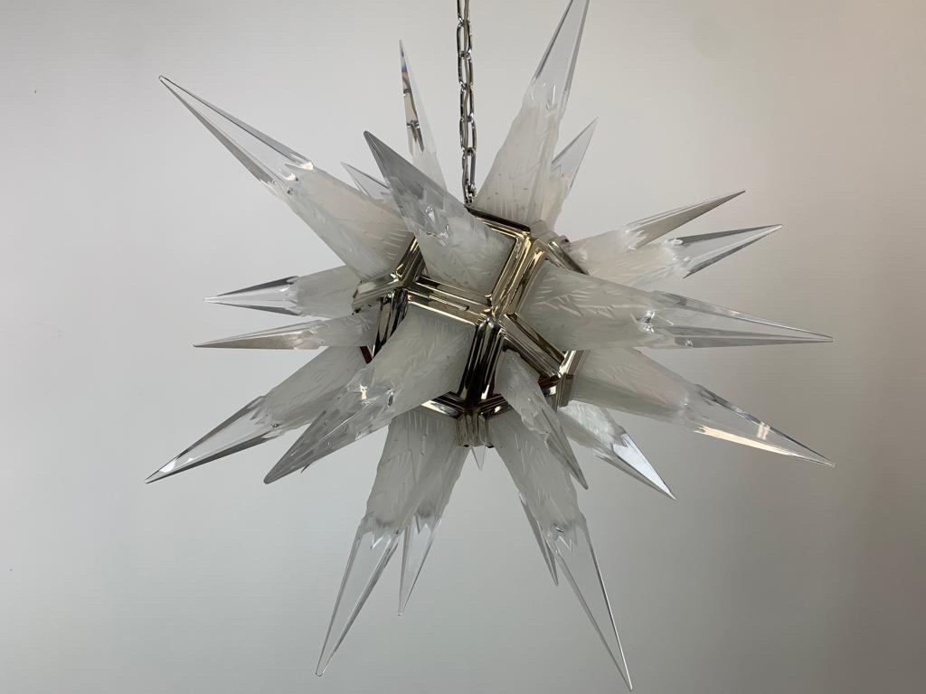 French Fantastic, mid century rock crystal star chandelier (pair)  For Sale