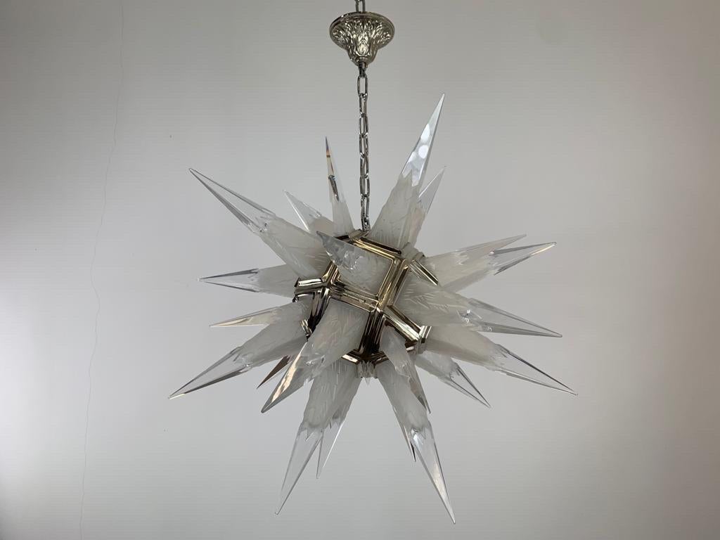 20th Century Fantastic, mid century rock crystal star chandelier (pair)  For Sale