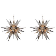 Fantastic, mid century rock crystal star chandelier (pair)