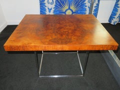 Fantastic Milo Baughman Burled Walnut Side End Table Thin Chrome Frame