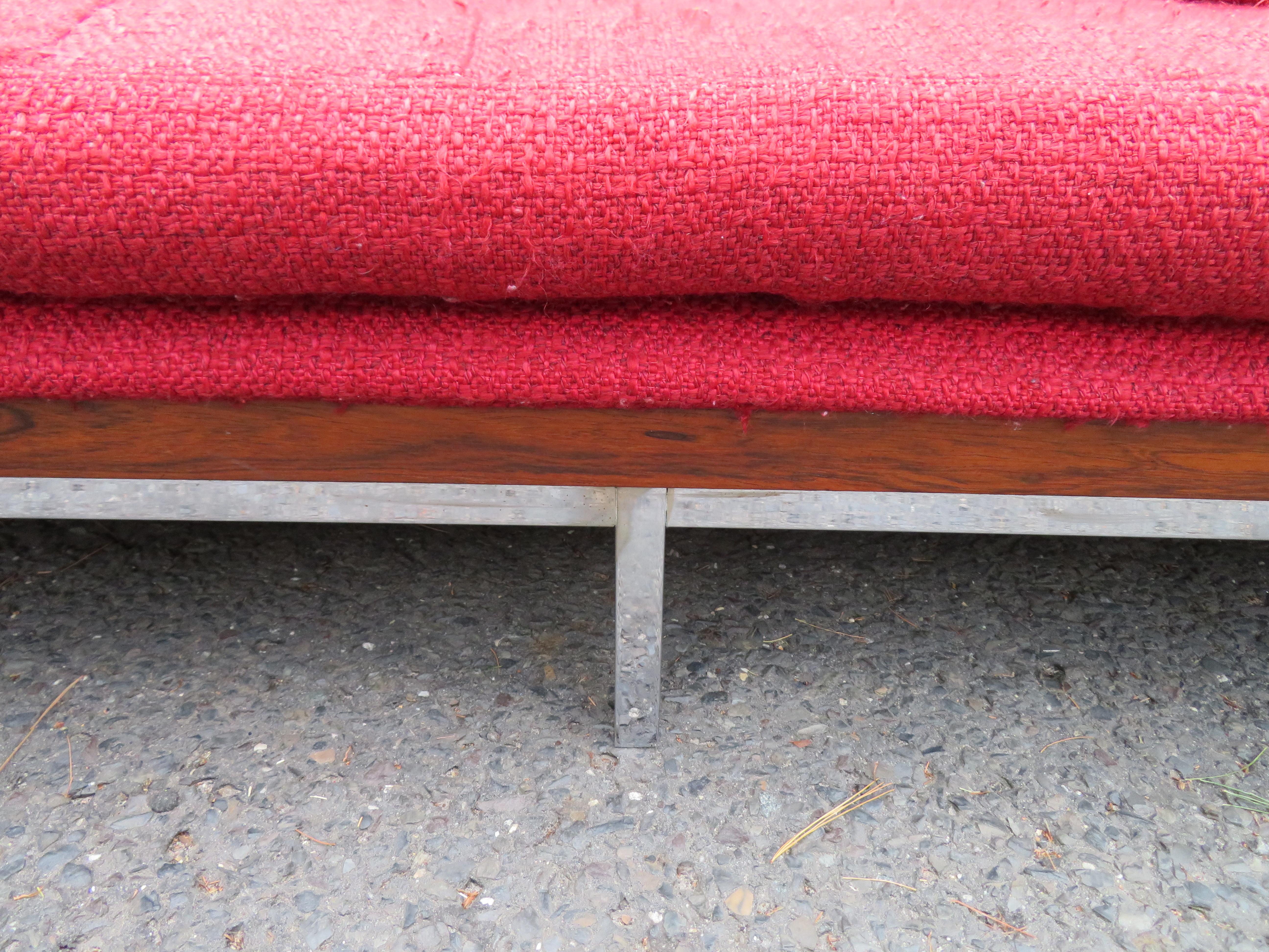Fantastic Milo Baughman Style Rosewood Case Sofa with Chrome Base Mid-Century For Sale 5