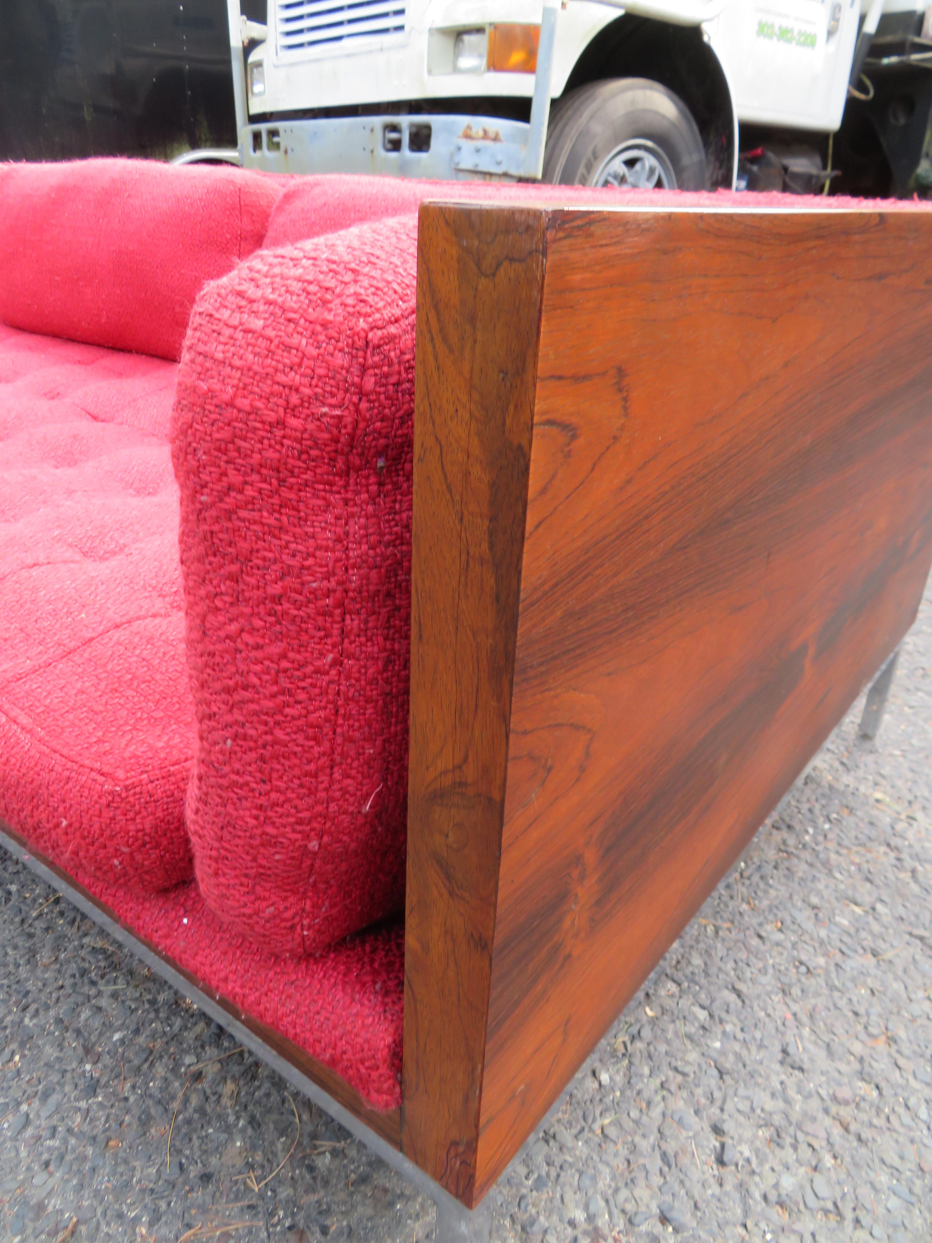American Fantastic Milo Baughman Style Rosewood Case Sofa with Chrome Base Mid-Century For Sale
