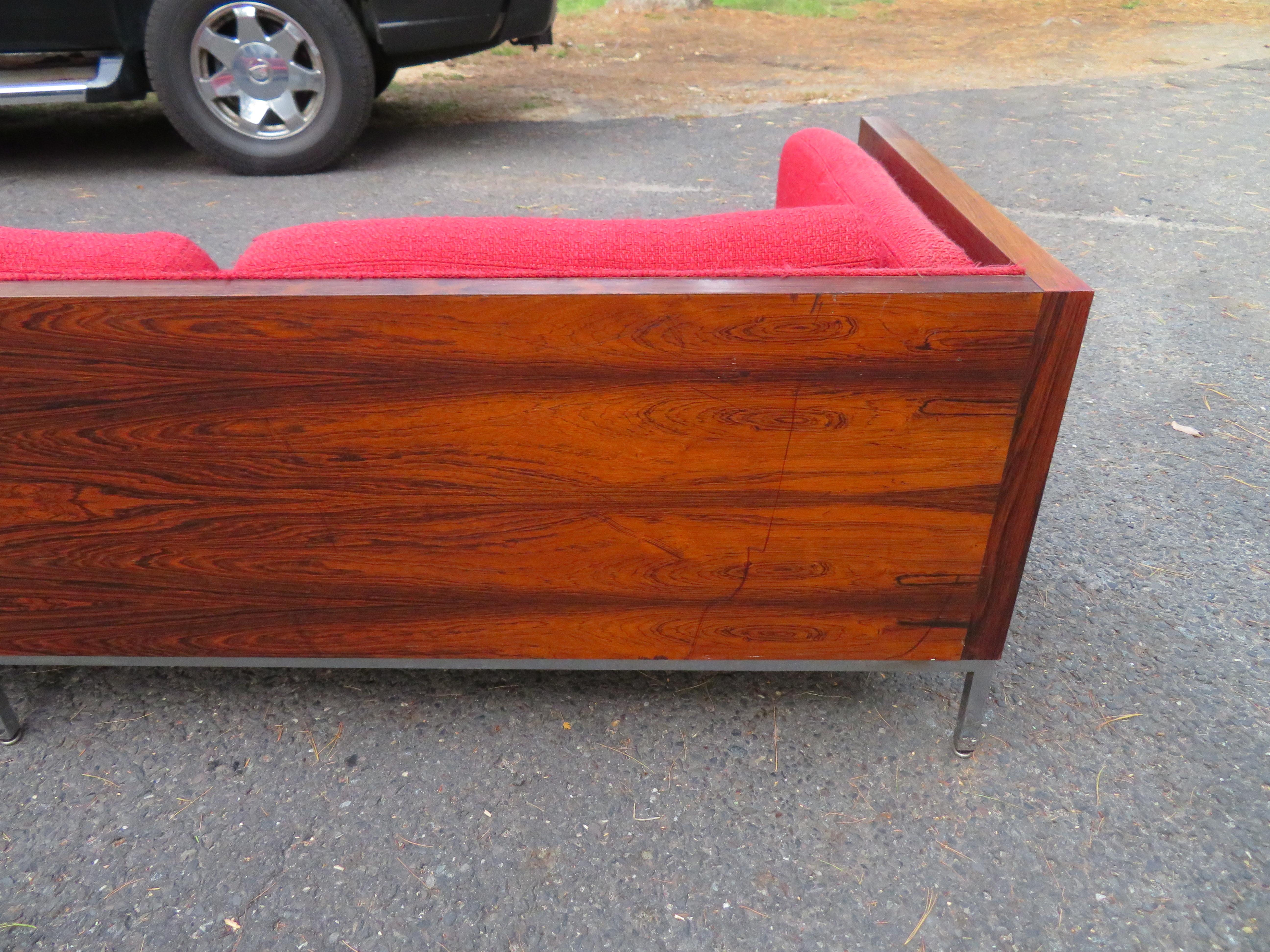 Mid-20th Century Fantastic Milo Baughman Style Rosewood Case Sofa with Chrome Base Mid-Century For Sale