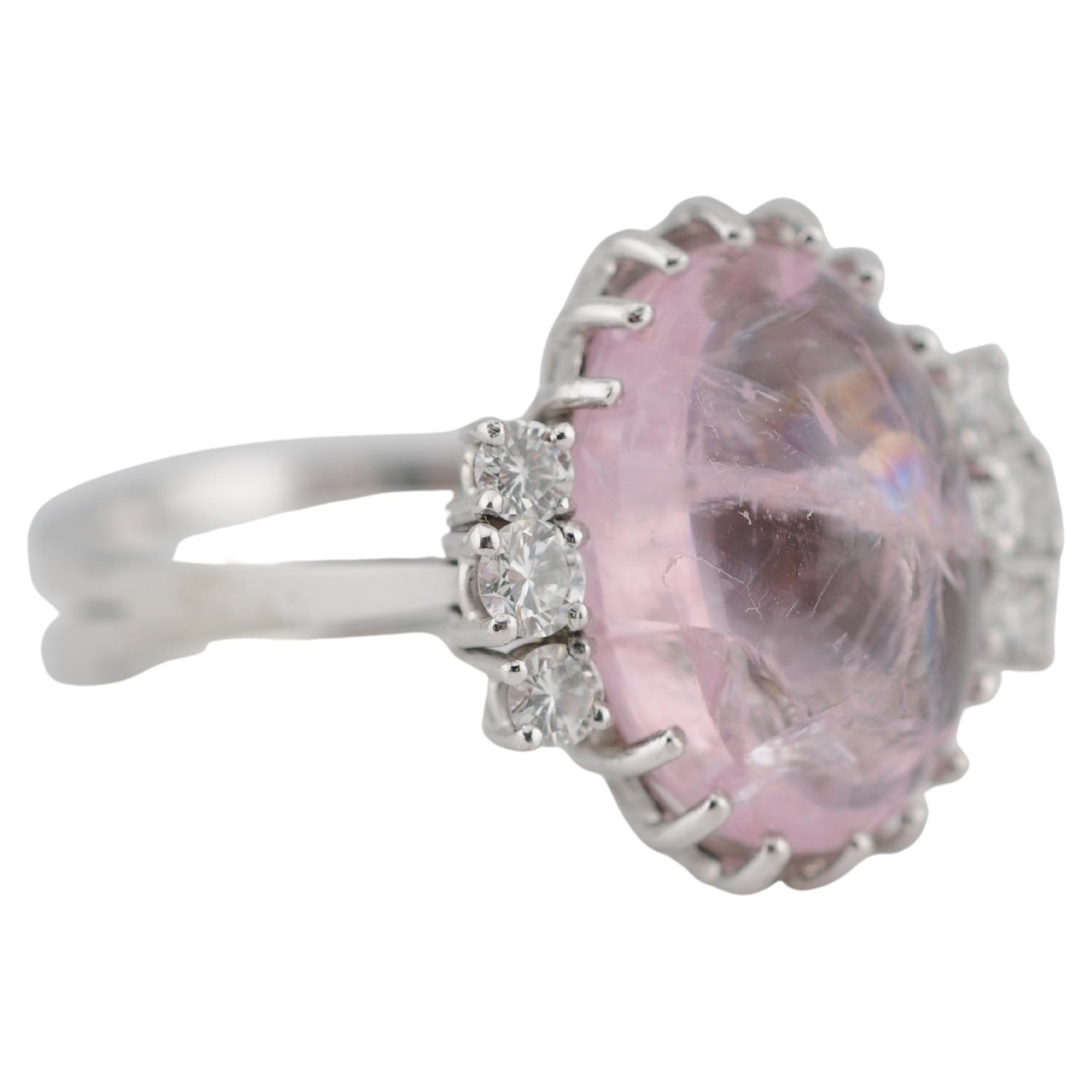 Fantástico Anillo Cabujón Morganita Oro Blanco 18K diamantes en venta