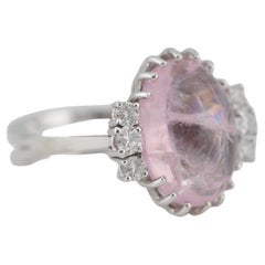 Fantastic Morganite Cabochon Ring 18K White Gold diamonds