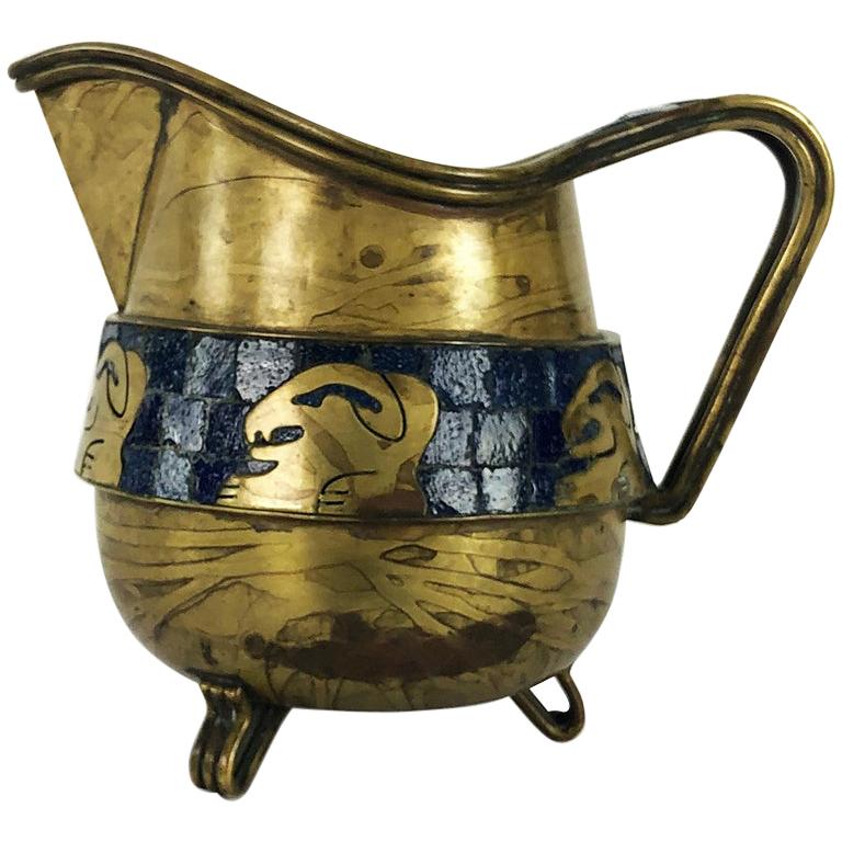 Fantastic Mosaic and Brass Pitcher by Salvador Teran