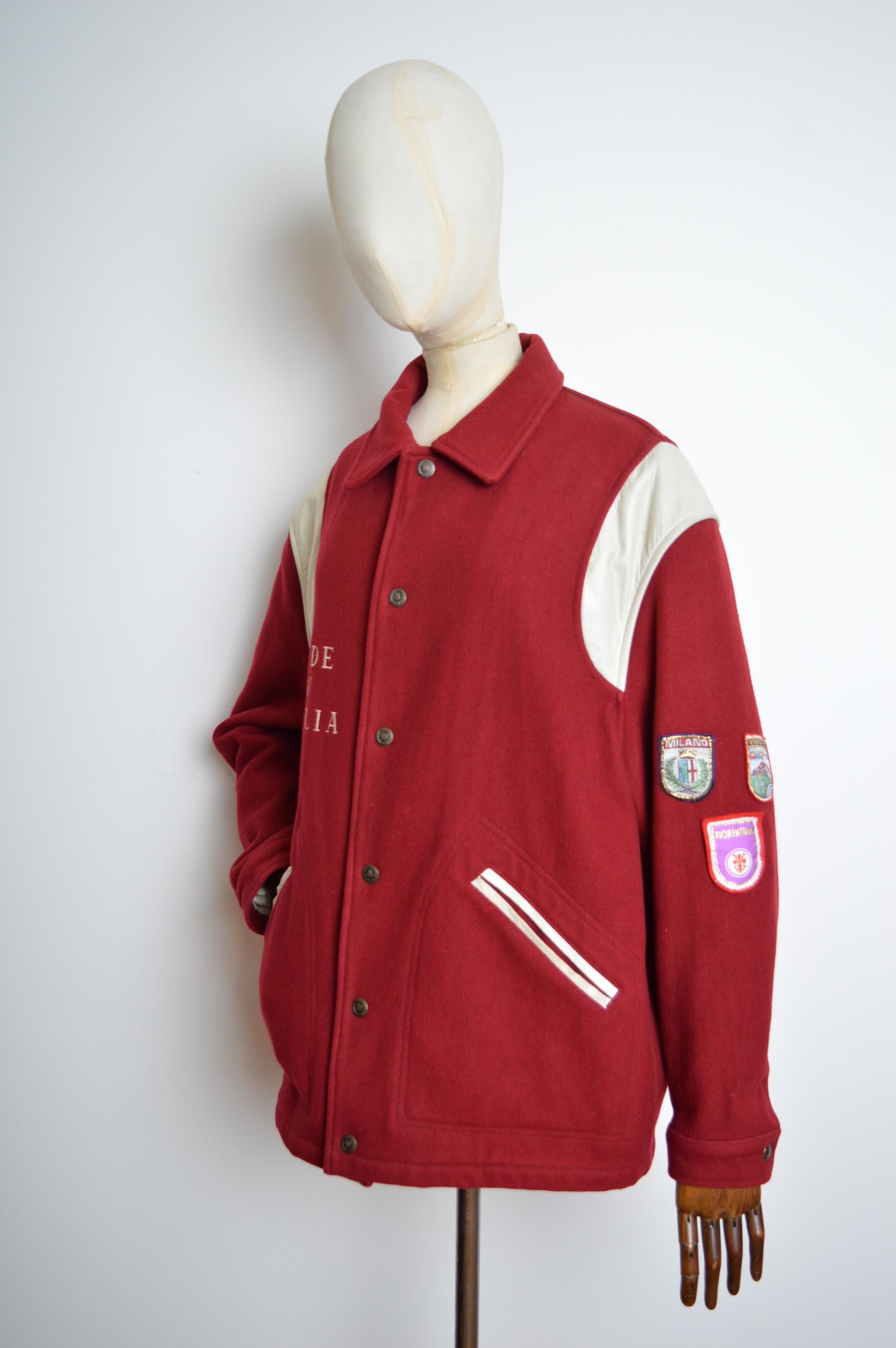 Fantastic MOSCHINO early 1990's burgundy Wool & leather varsity jacket - Coat For Sale 3