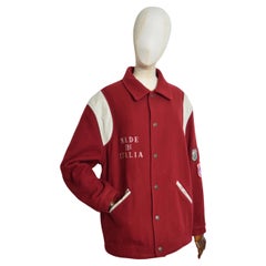 Fantástica chaqueta varsity de lana y cuero burdeos de principios de los 90 de MOSCHINO - Abrigo
