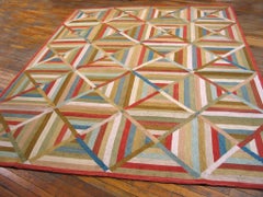 Fantastic Multicolor Geometric Pattern Contemporary Handmade American Hooked Rug