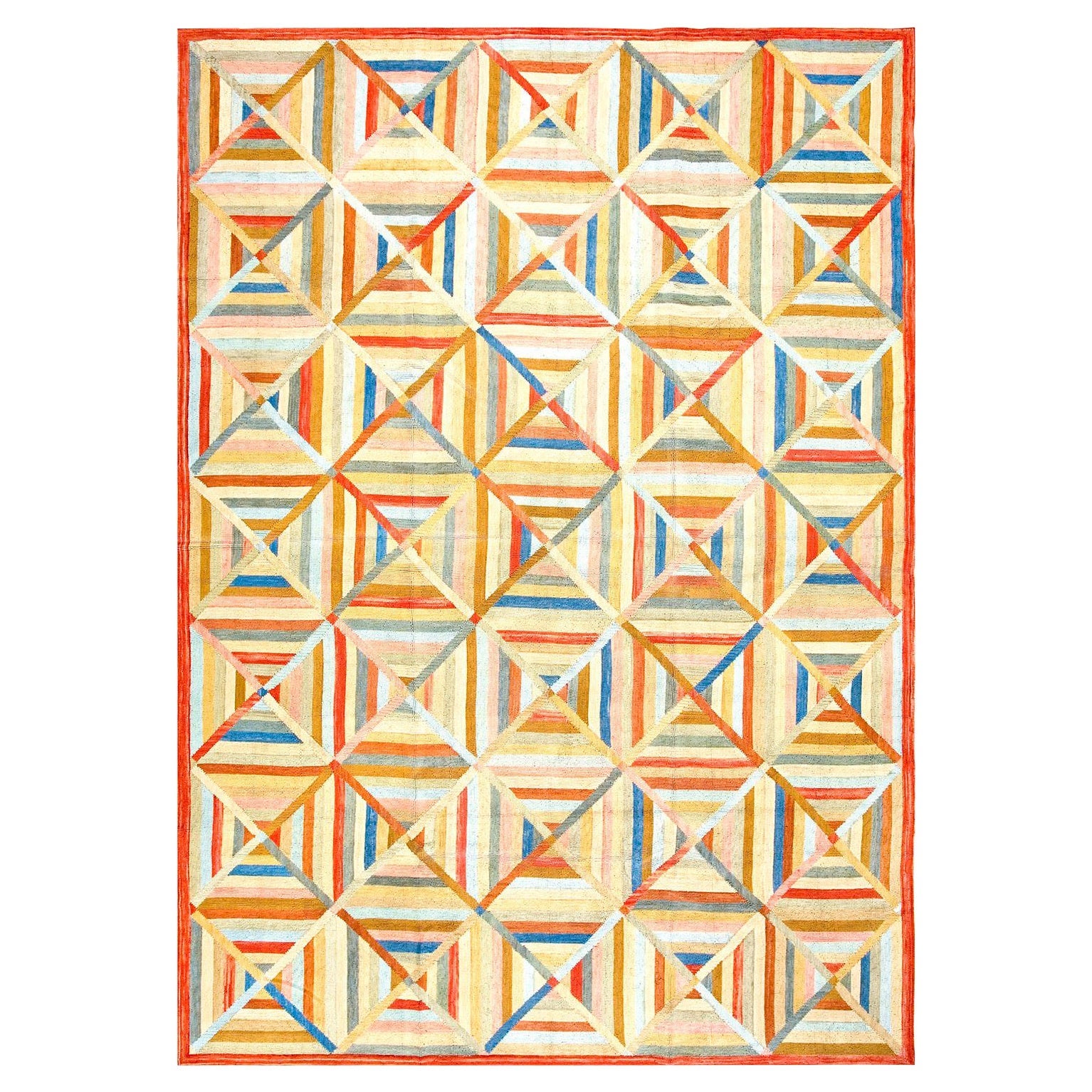 Fantastic Multicolor Geometric Pattern Contemporary Handmade American Hooked Rug