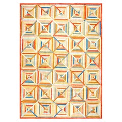 Fantastic Multicolor Geometric Pattern Contemporary Handmade American Hooked Rug
