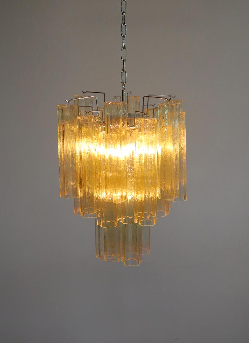 Mid-Century Modern Fantastic Murano Clear Amber / Gold 30 Glass Tube Chandelier, Venini Style
