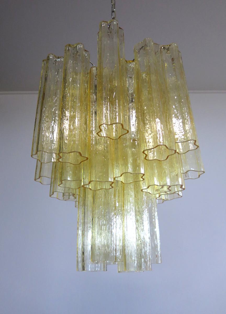 Late 20th Century Fantastic Murano Clear Amber / Gold 30 Glass Tube Chandelier, Venini Style
