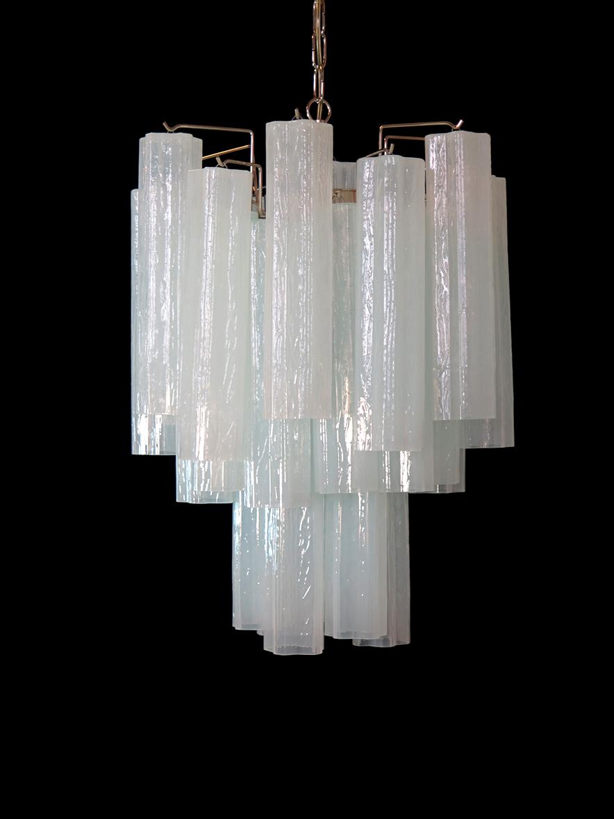 Mid-Century Modern Fantastic Murano Glass Tube Chandelier, 30 Glass Opal Silk