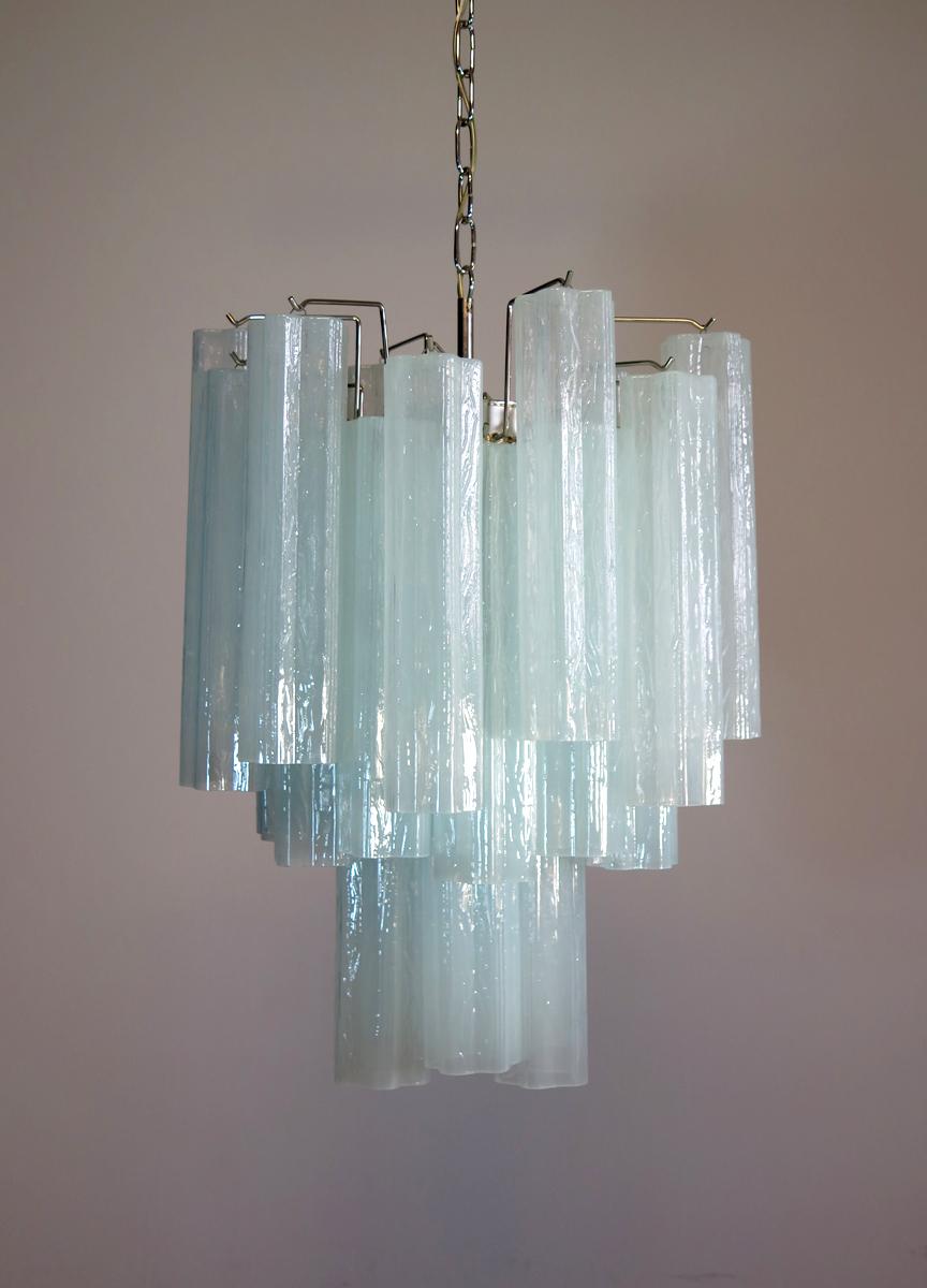 Italian Fantastic Murano Glass Tube Chandelier, 30 Glass Opal Silk