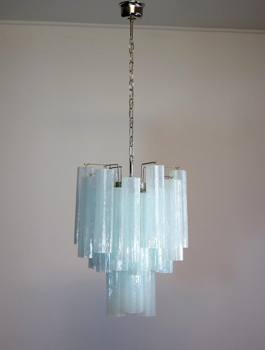 Fantastic Murano Glass Tube Chandelier, 30 Glass Opal Silk In Good Condition In Gaiarine Frazione Francenigo (TV), IT