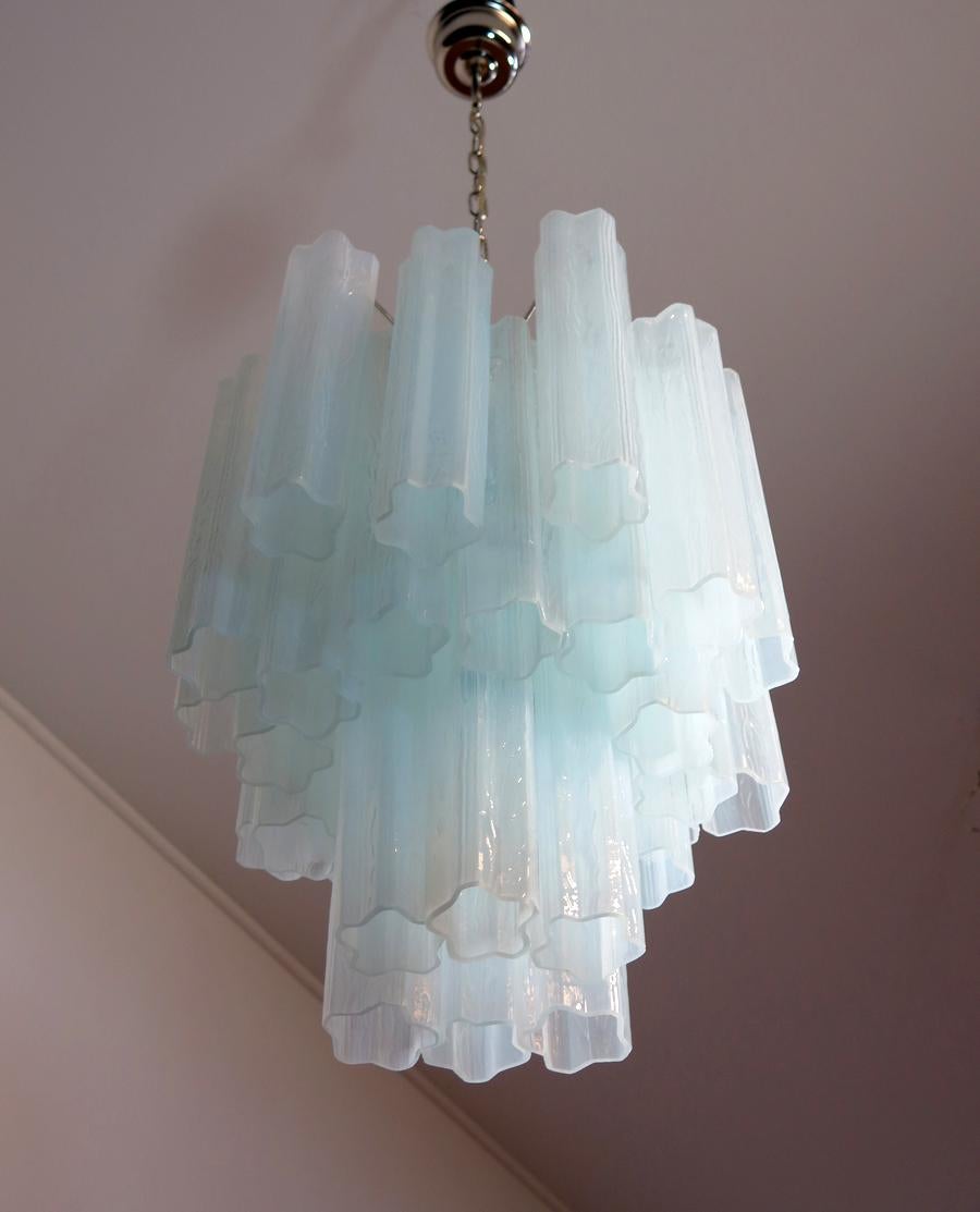 Late 20th Century Fantastic Murano Glass Tube Chandelier, 30 Glass Opal Silk
