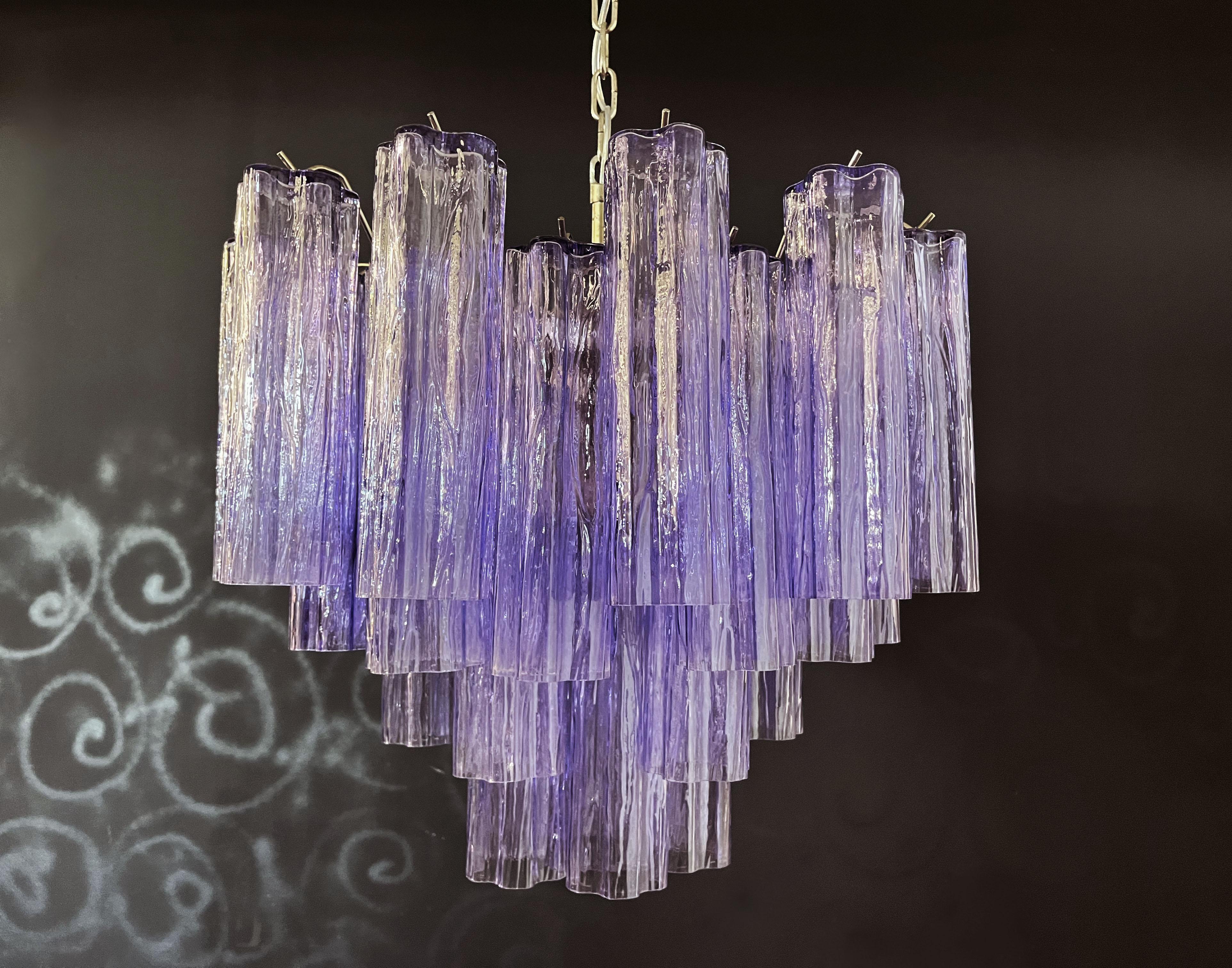 Fantastic Murano Glass Tube Chandelier - 36 amethyst glass tub For Sale 3