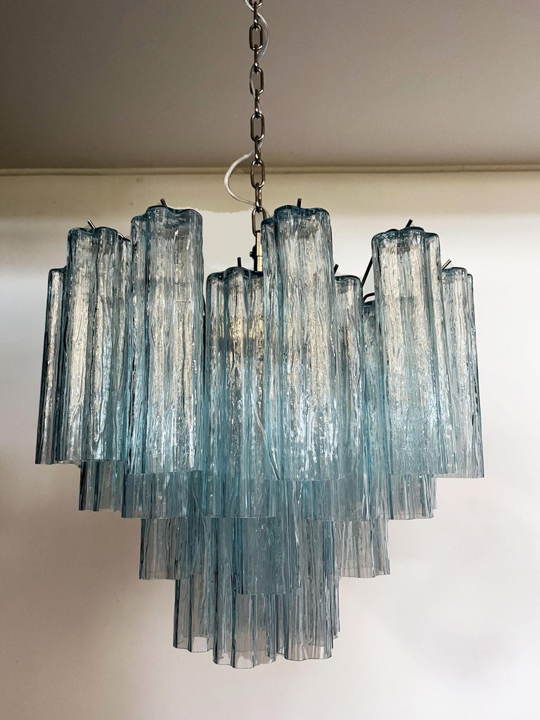 Fantastic Murano Glass Tube Chandelier, 36 Blue Glass Tube For Sale at