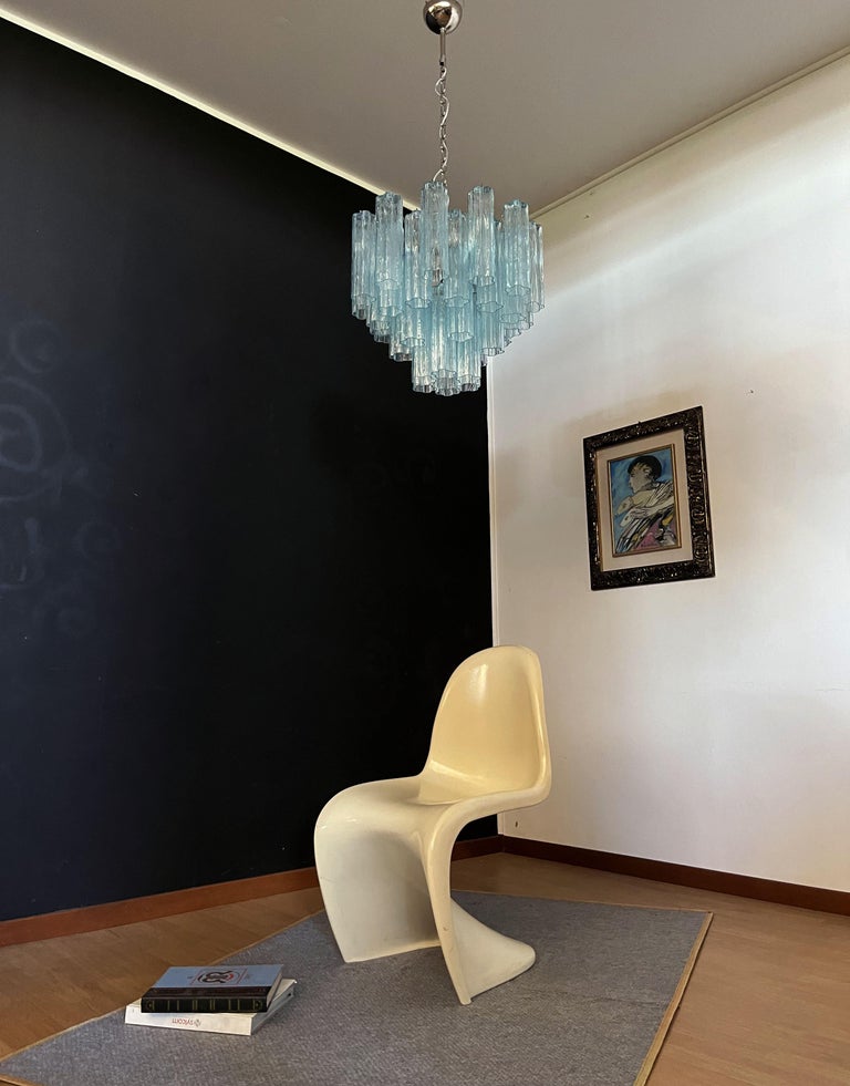 Fantastic Murano Glass Tube Chandelier, 36 Blue Glass Tube For Sale at