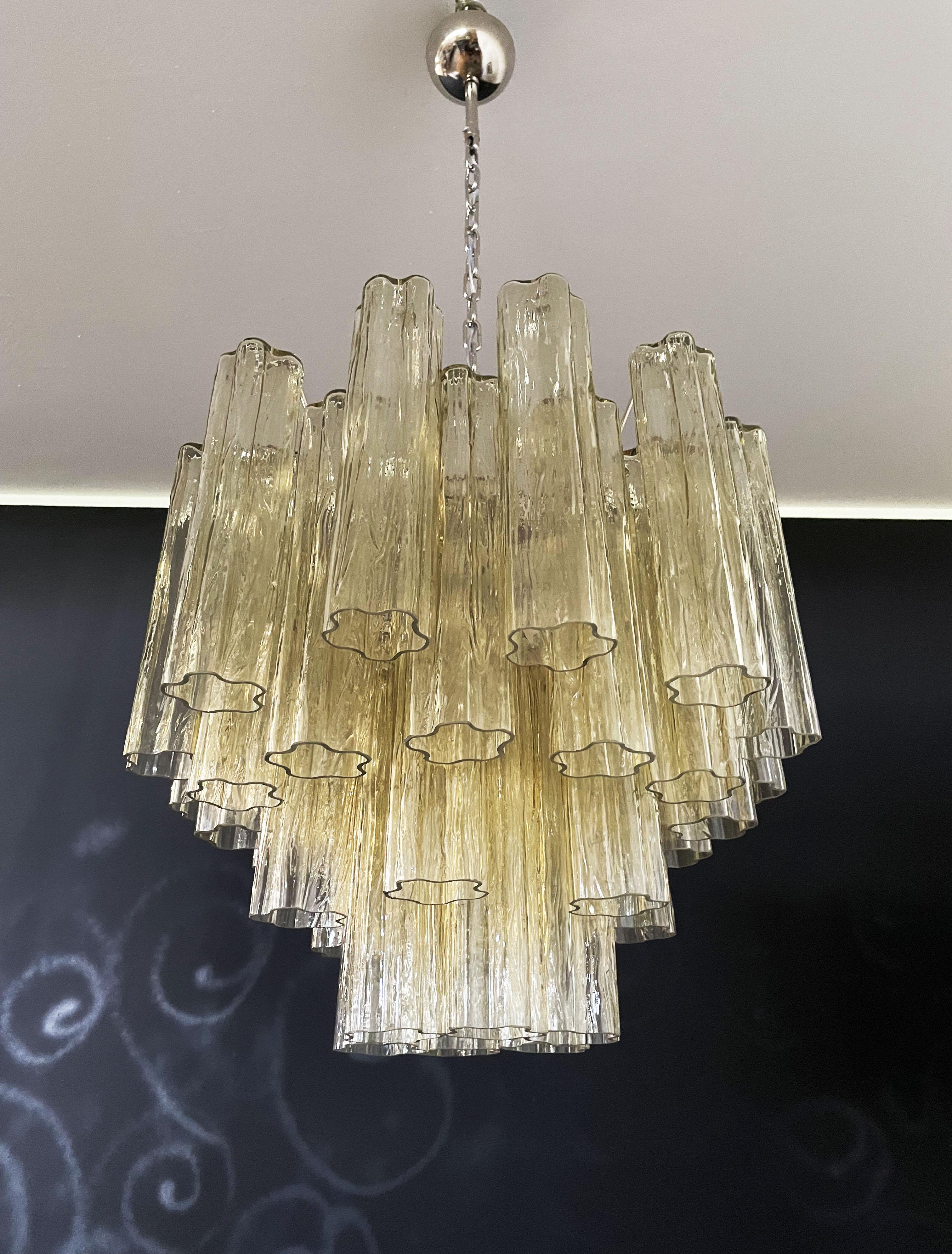 Late 20th Century Fantastic Murano Glass Tube Chandelier, 36 Clear Amber Glass Tube For Sale