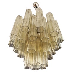 Fantastic Murano Glass Tube Chandelier, 36 Clear Amber Glass Tube