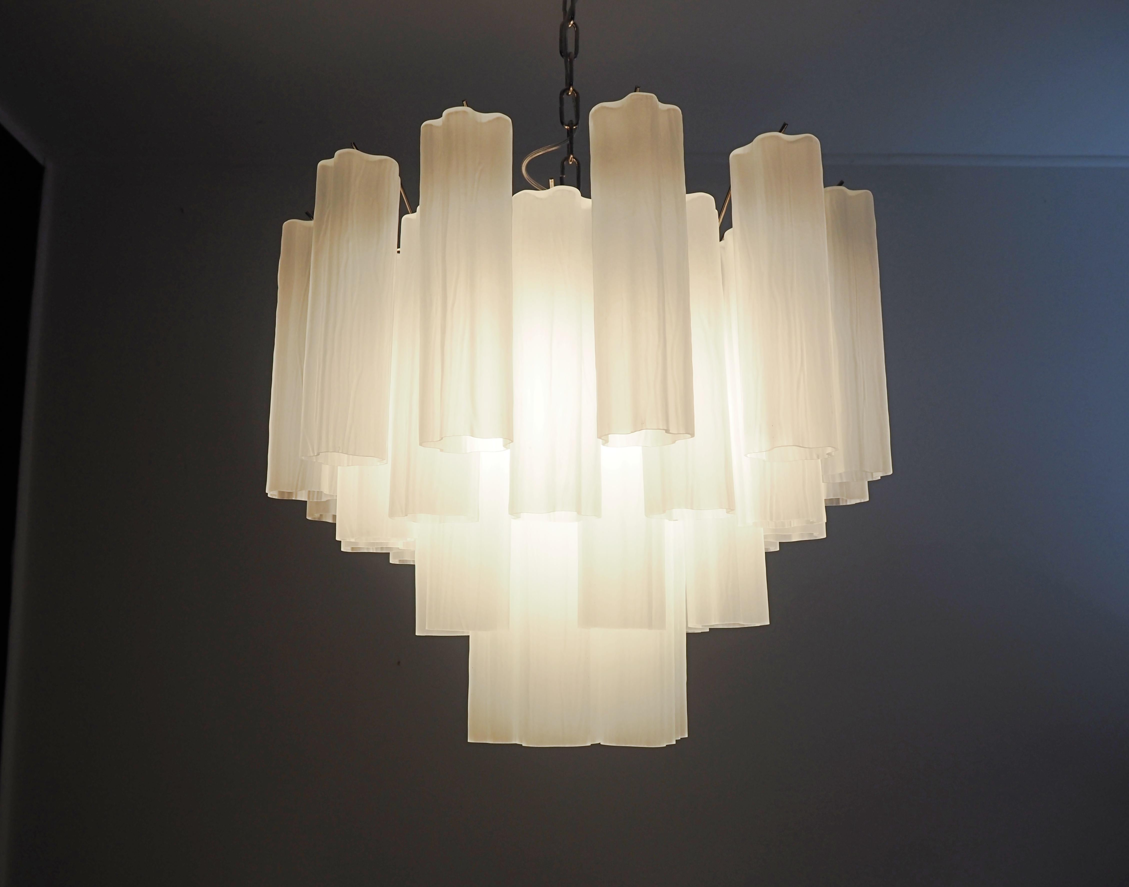 Fantastic Murano Glass Tube Chandelier - 36 Etched Glass Tube For Sale 2