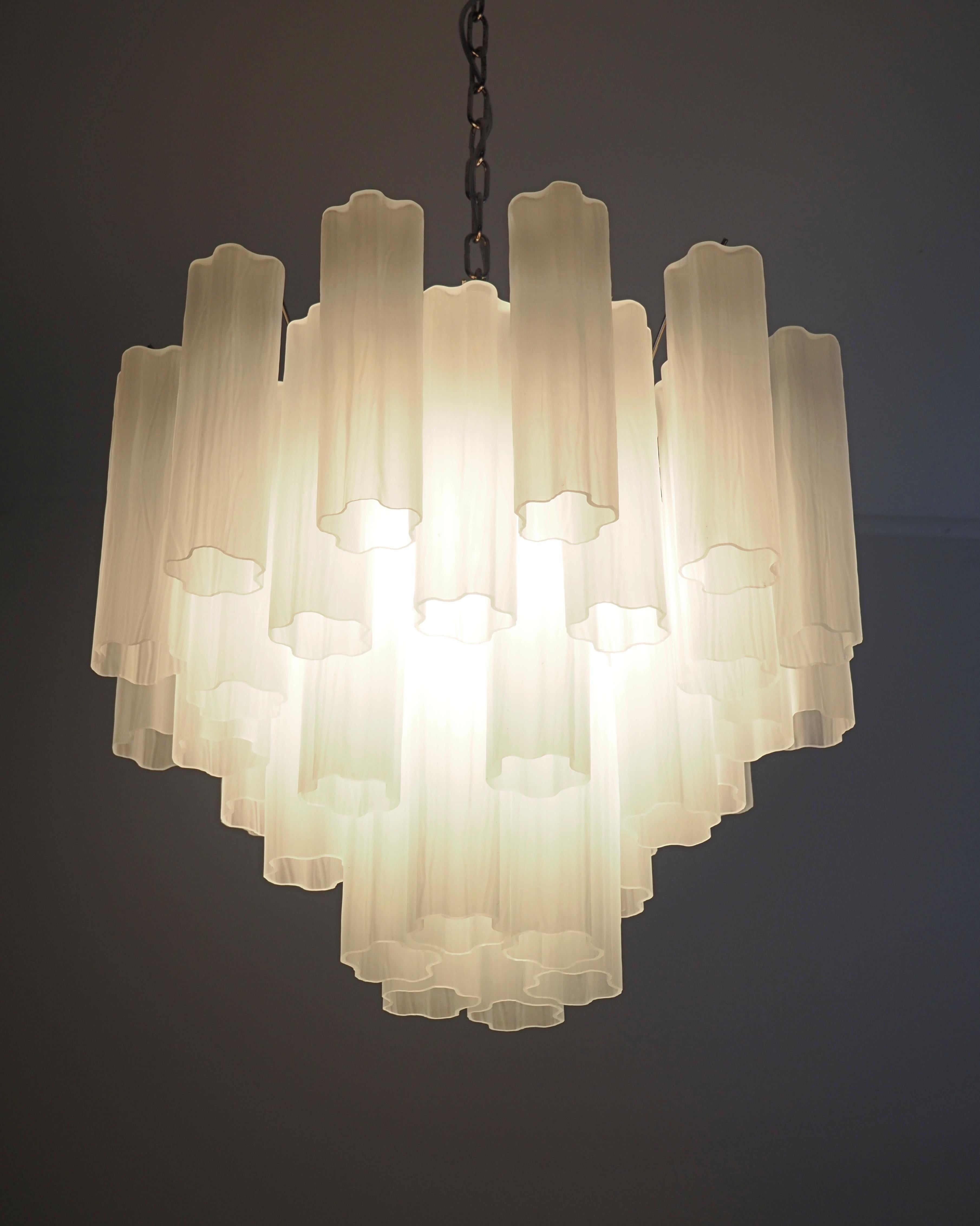 Fantastic Murano Glass Tube Chandelier - 36 Etched Glass Tube For Sale 3