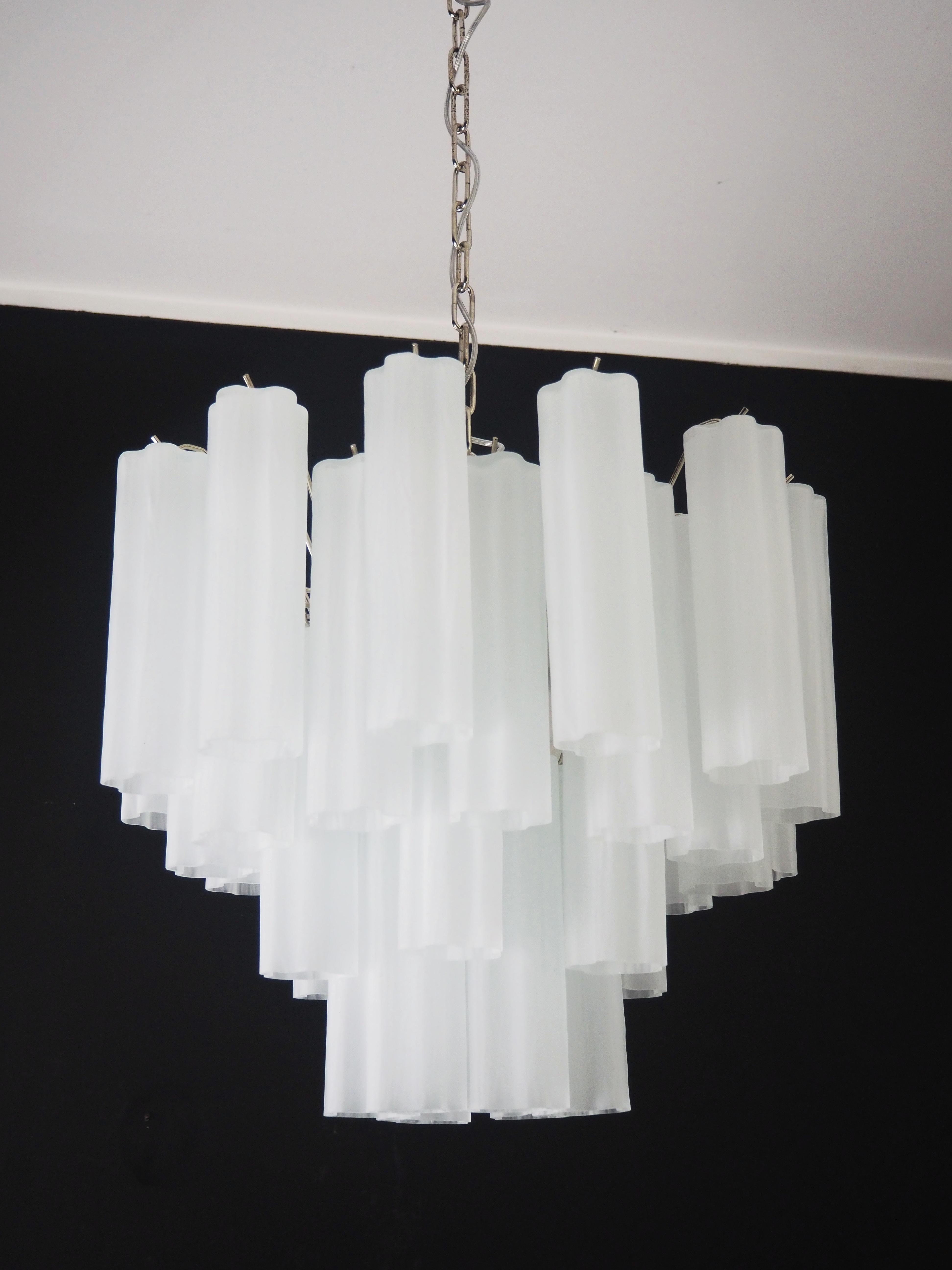 Fantastic Murano Glass Tube Chandelier - 36 Etched Glass Tube For Sale 4