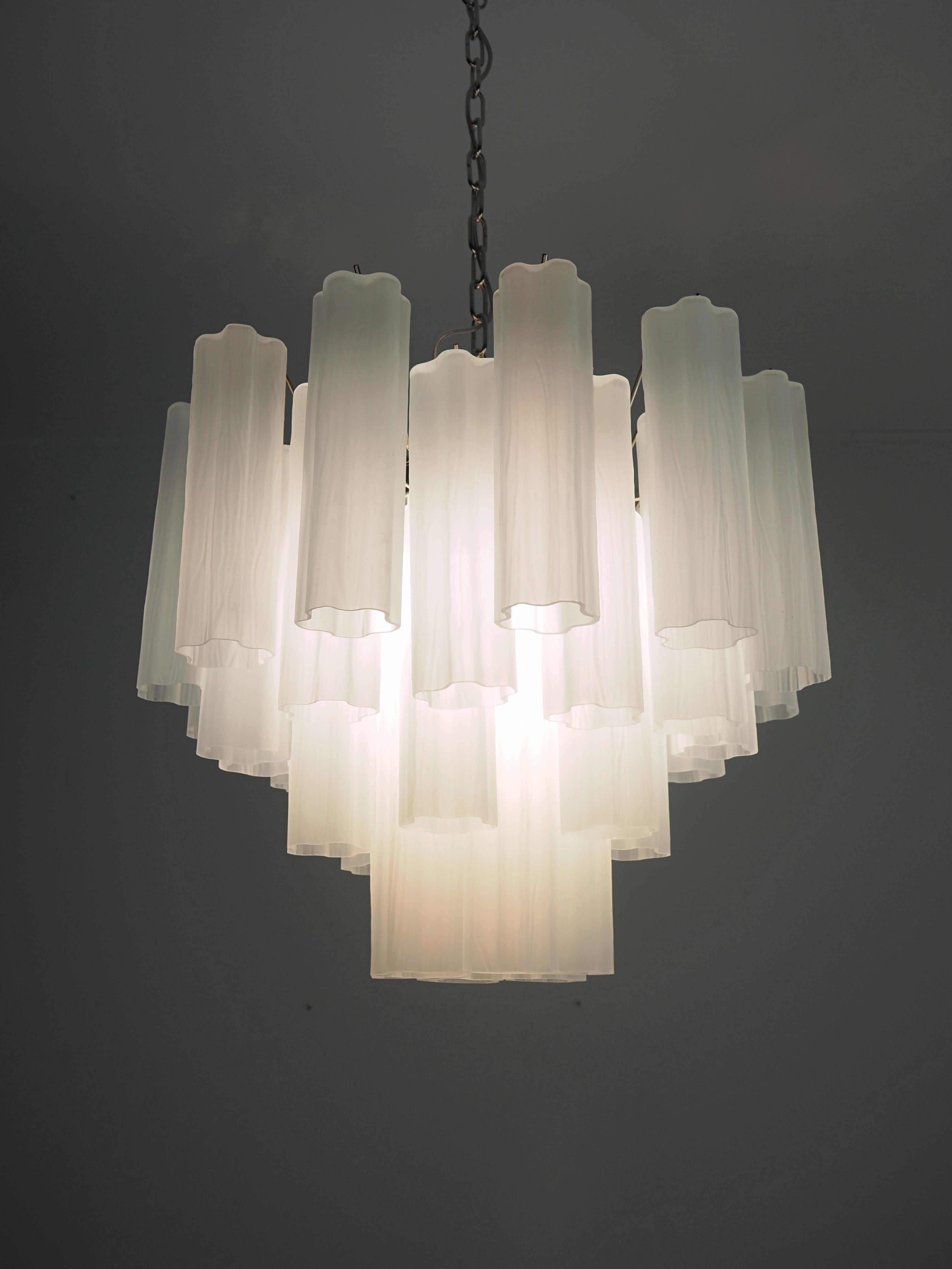 Mid-Century Modern Fantastic Murano Glass Tube Chandelier - 36 Etched Glass Tube For Sale