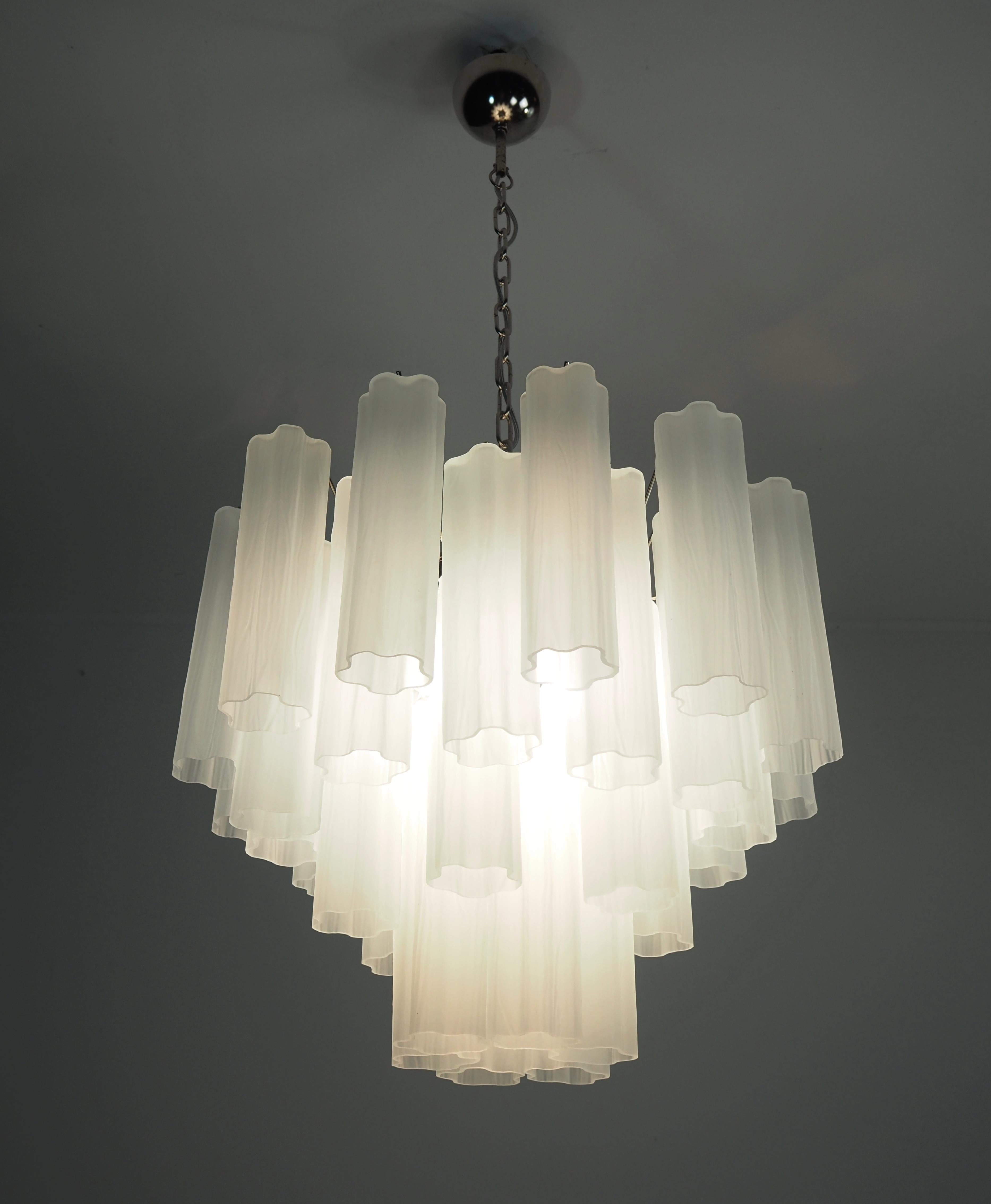 Italian Fantastic Murano Glass Tube Chandelier - 36 Etched Glass Tube For Sale