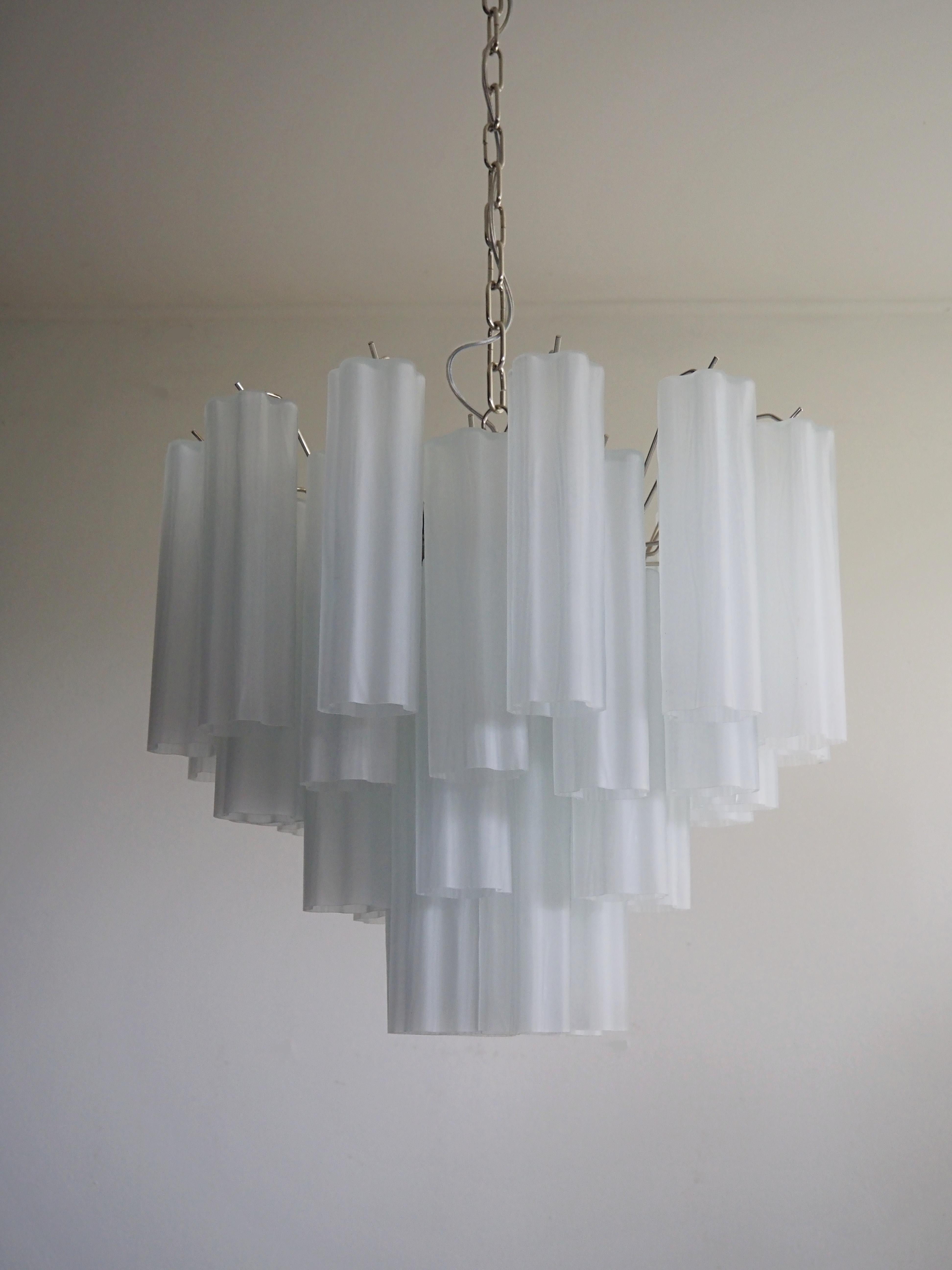 20th Century Fantastic Murano Glass Tube Chandelier - 36 Etched Glass Tube For Sale