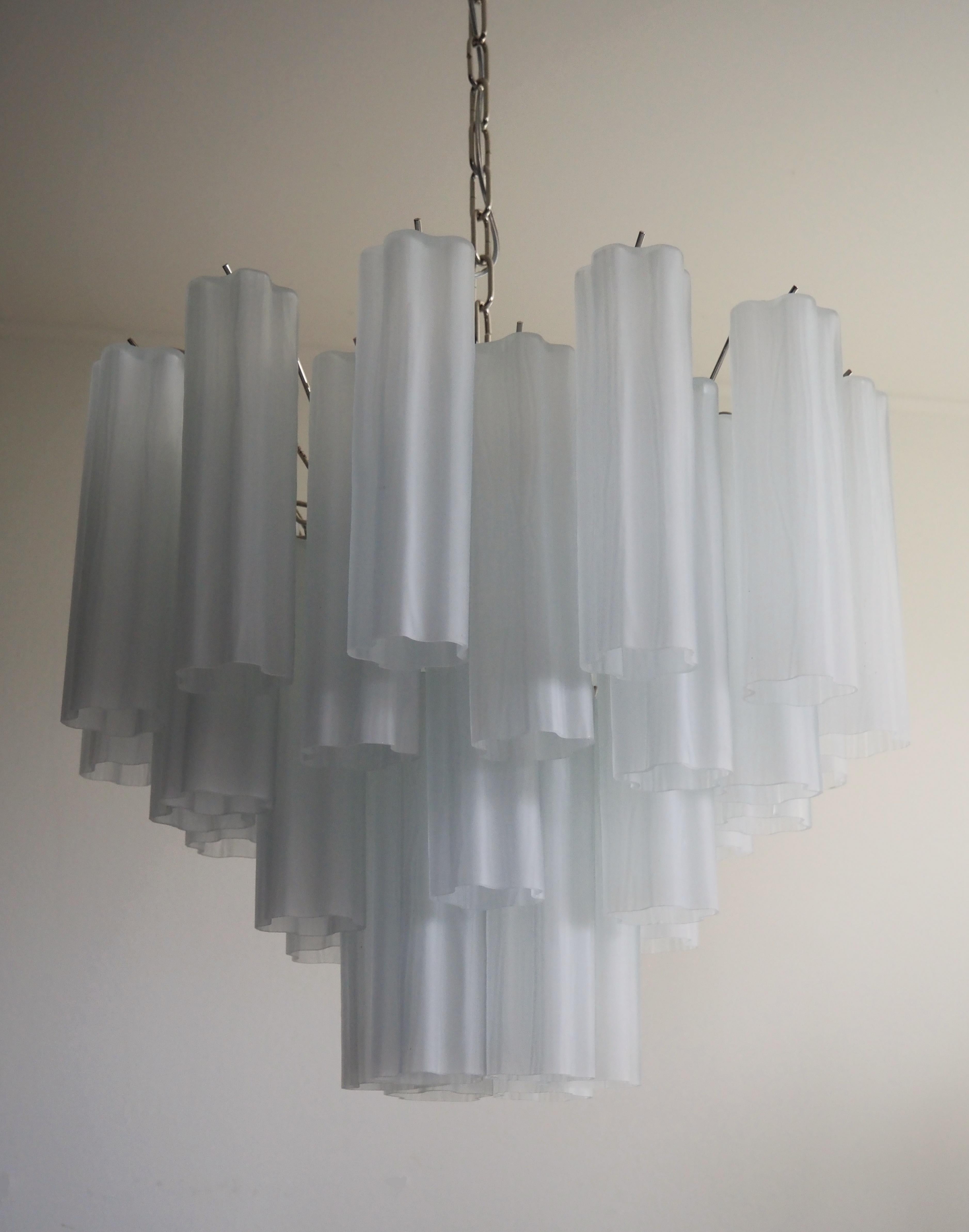 Blown Glass Fantastic Murano Glass Tube Chandelier - 36 Etched Glass Tube For Sale