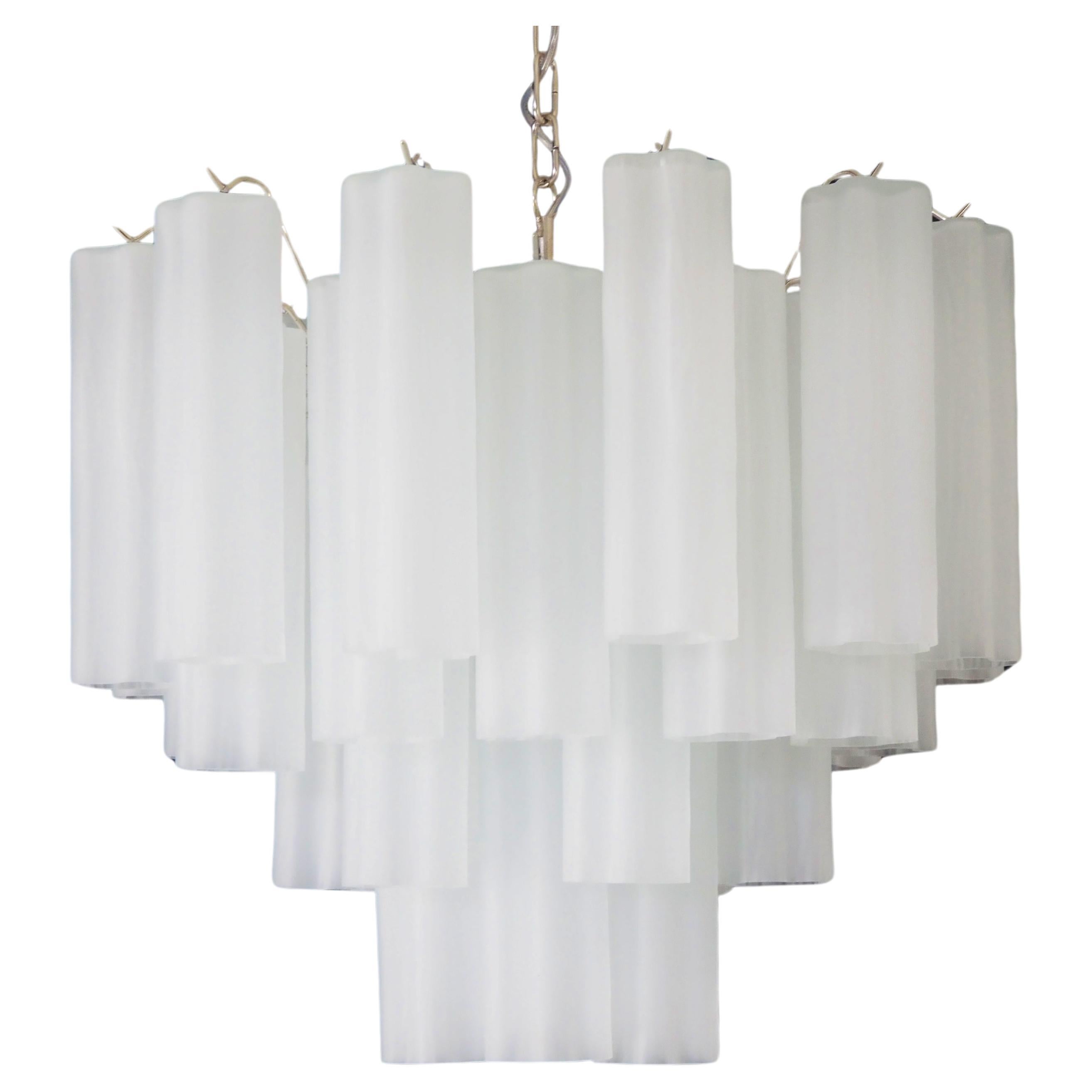 Fantastic Murano Glass Tube Chandelier - 36 Etched Glass Tube For Sale