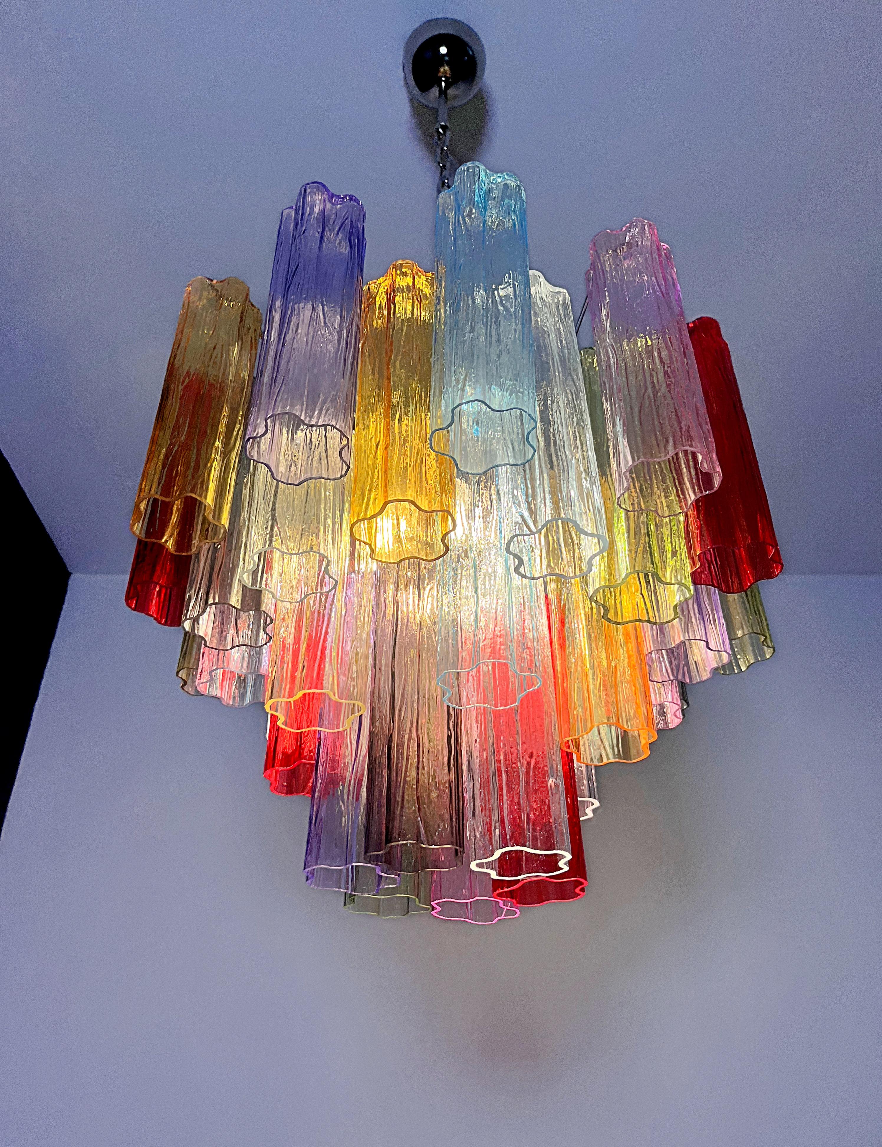 Fantastic Murano Glass Tube Chandelier - 36 multicolored glass tubes For Sale 2