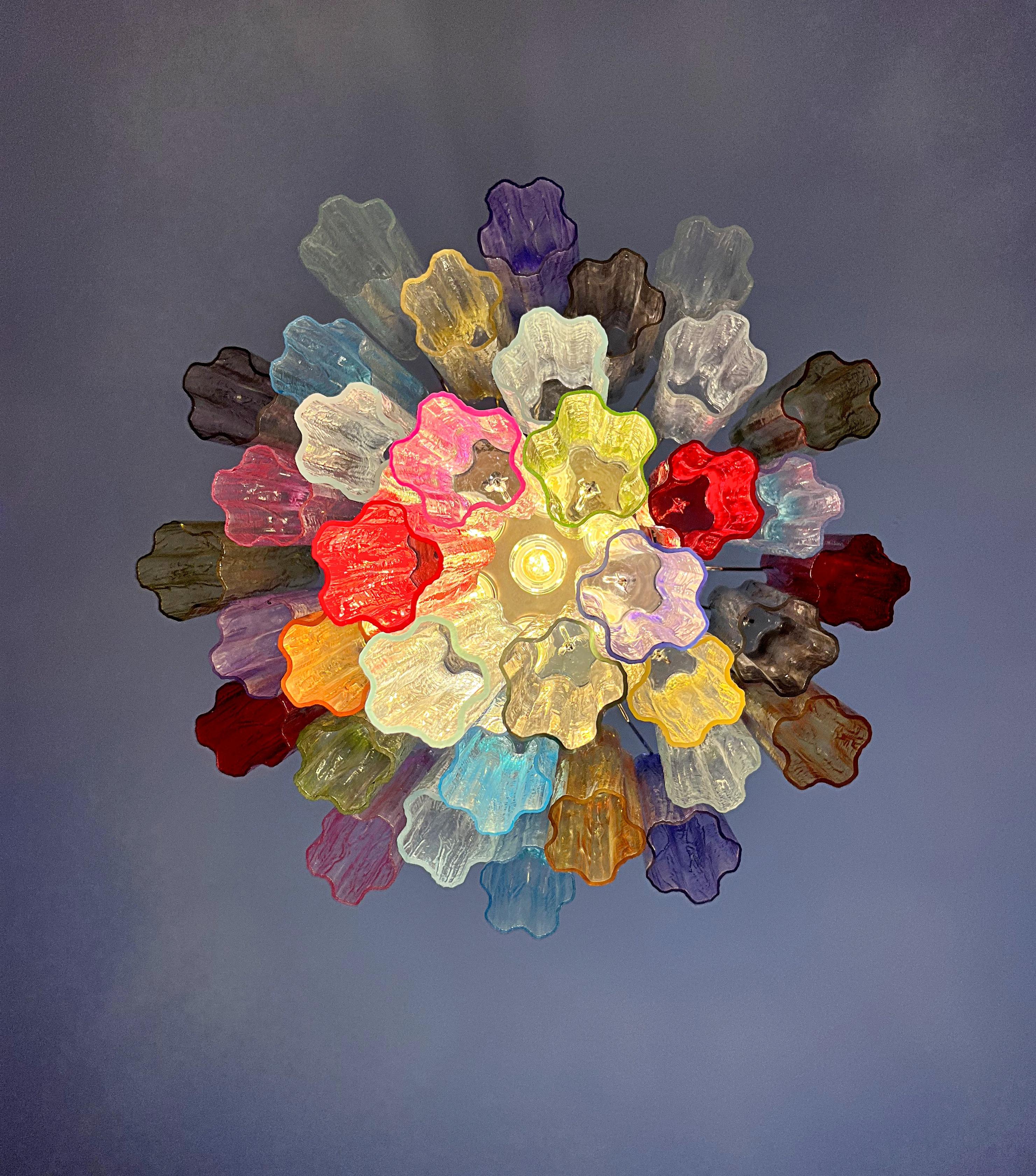 Fantastic Murano Glass Tube Chandelier - 36 multicolored glass tubes For Sale 3