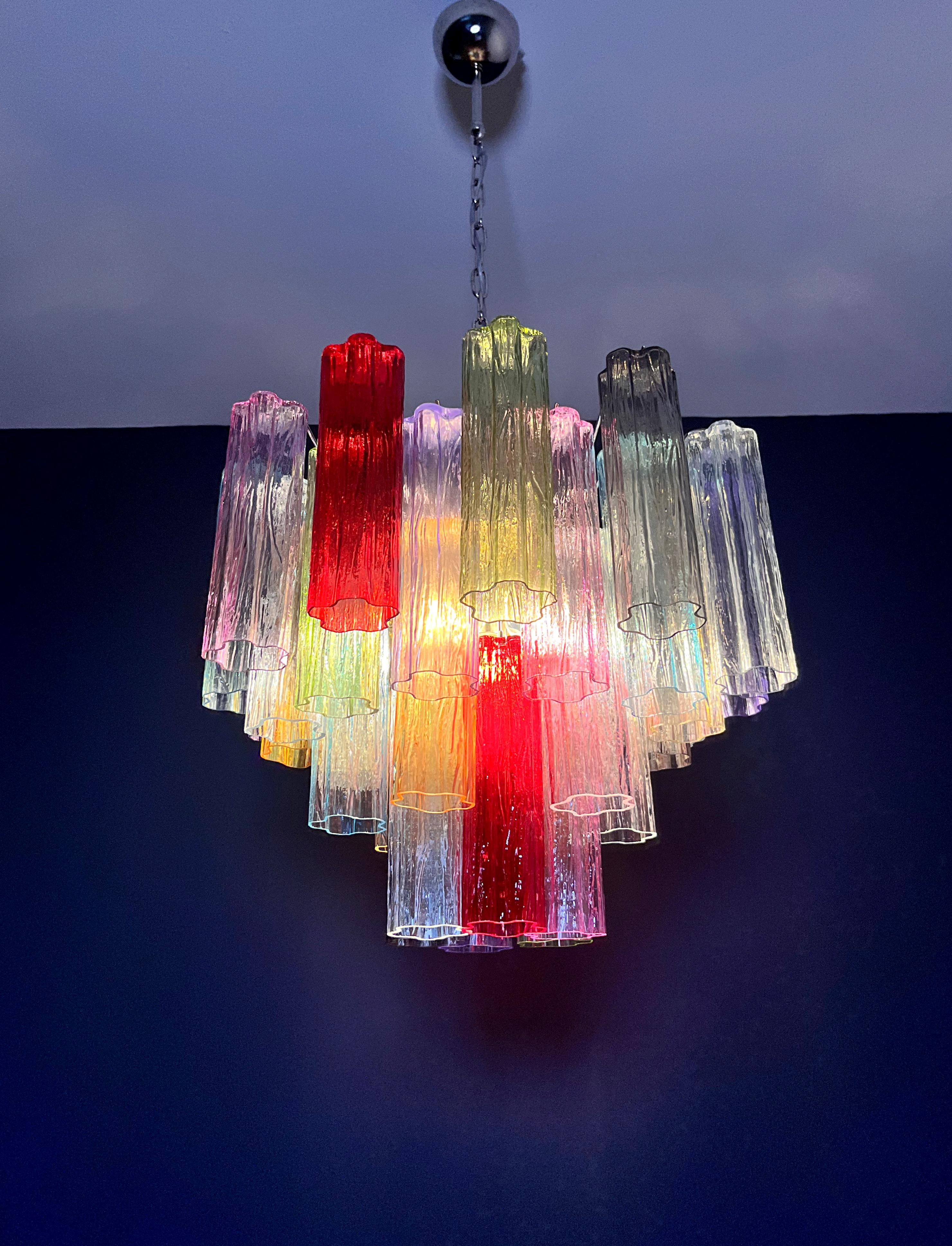 Fantastic Murano Glass Tube Chandelier - 36 multicolored glass tubes For Sale 4