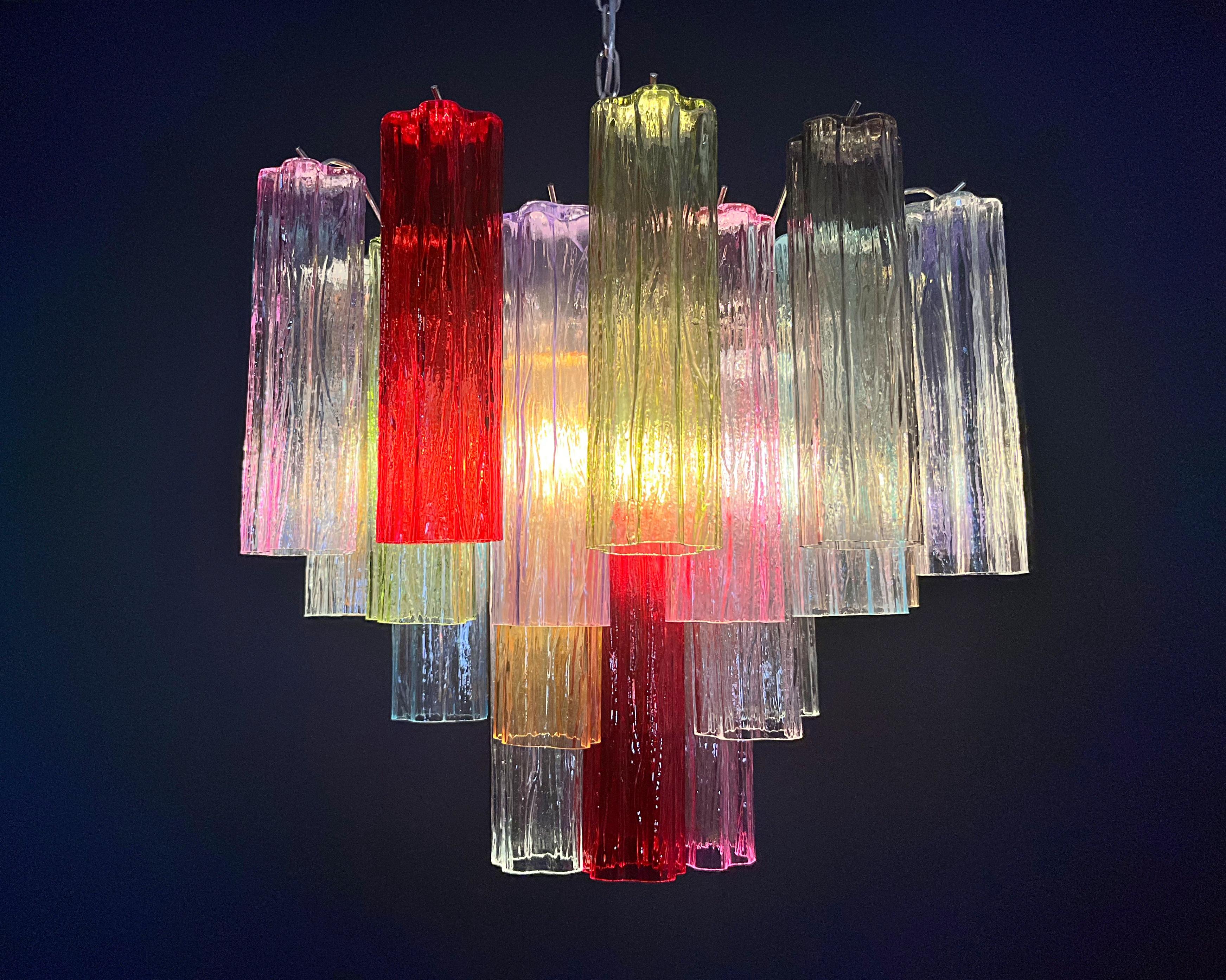 Fantastic Murano Glass Tube Chandelier - 36 multicolored glass tubes For Sale 5
