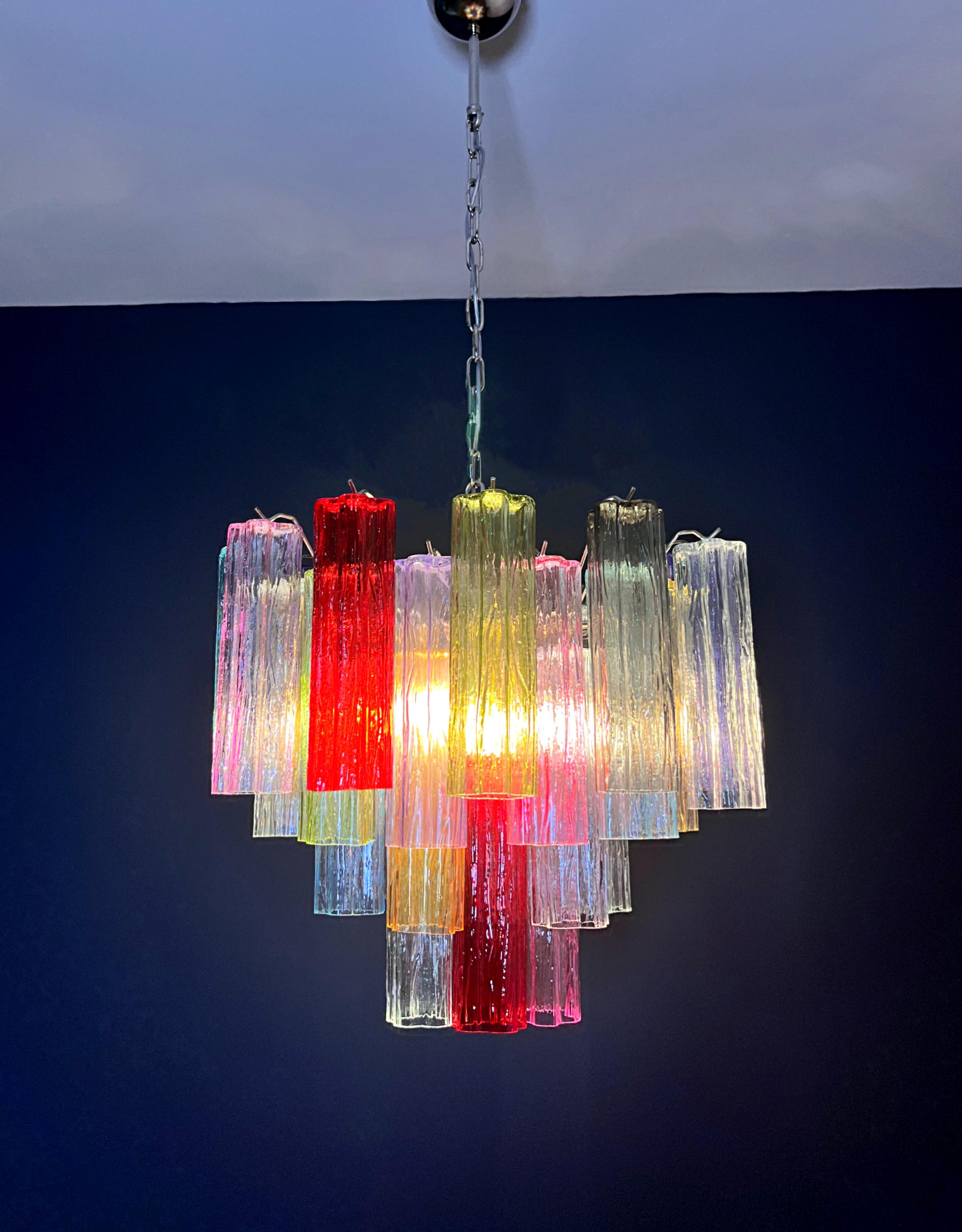 Fantastic Murano Glass Tube Chandelier - 36 multicolored glass tubes For Sale 6