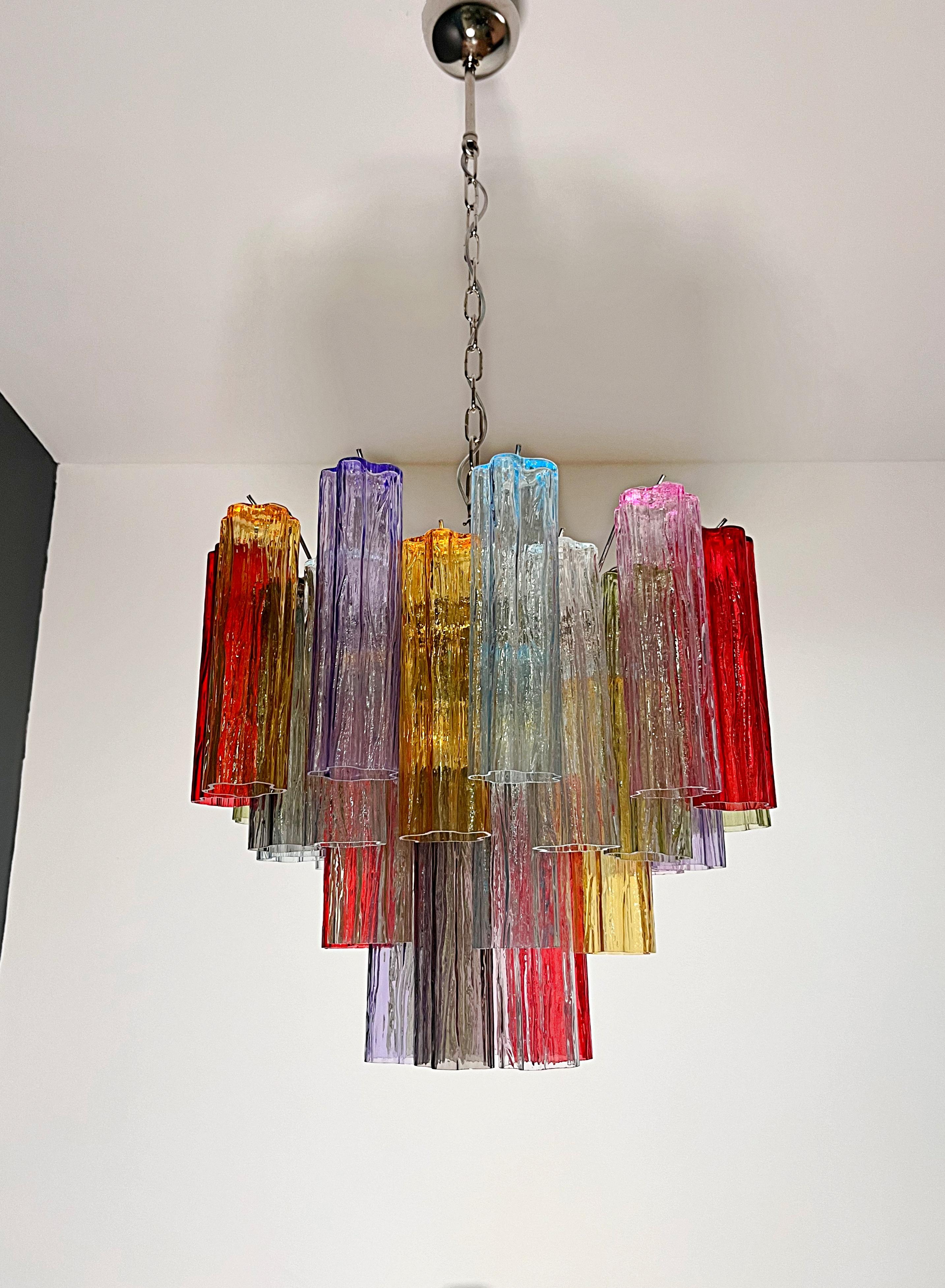 Fantastic Murano Glass Tube Chandelier - 36 multicolored glass tubes For Sale 7