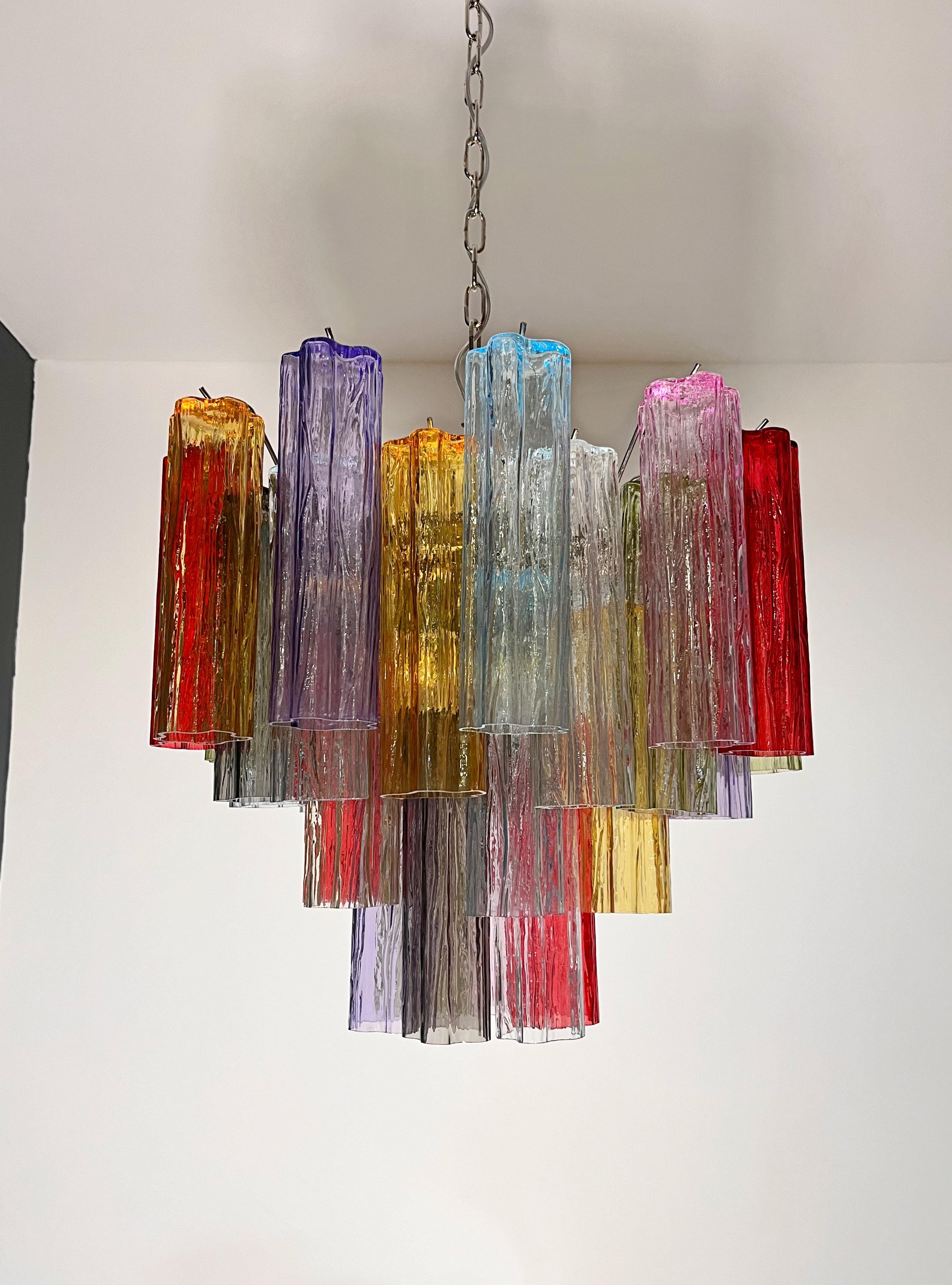 Fantastic Murano Glass Tube Chandelier - 36 multicolored glass tubes For Sale 8