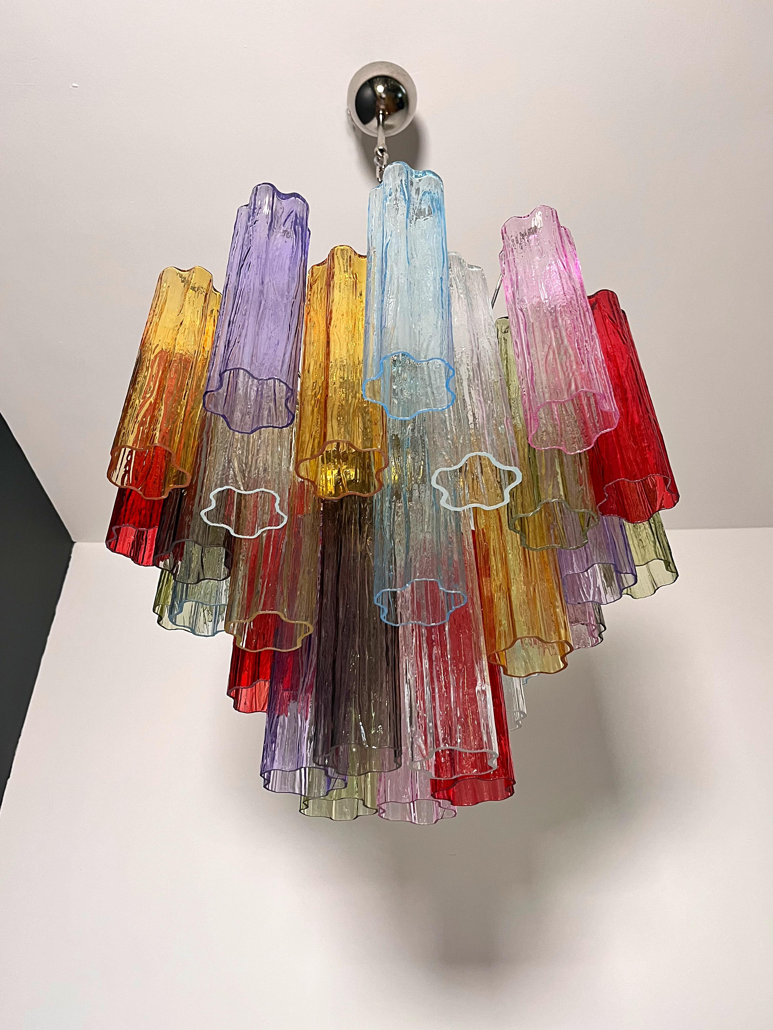 Fantastic Murano Glass Tube Chandelier - 36 multicolored glass tubes For Sale 9