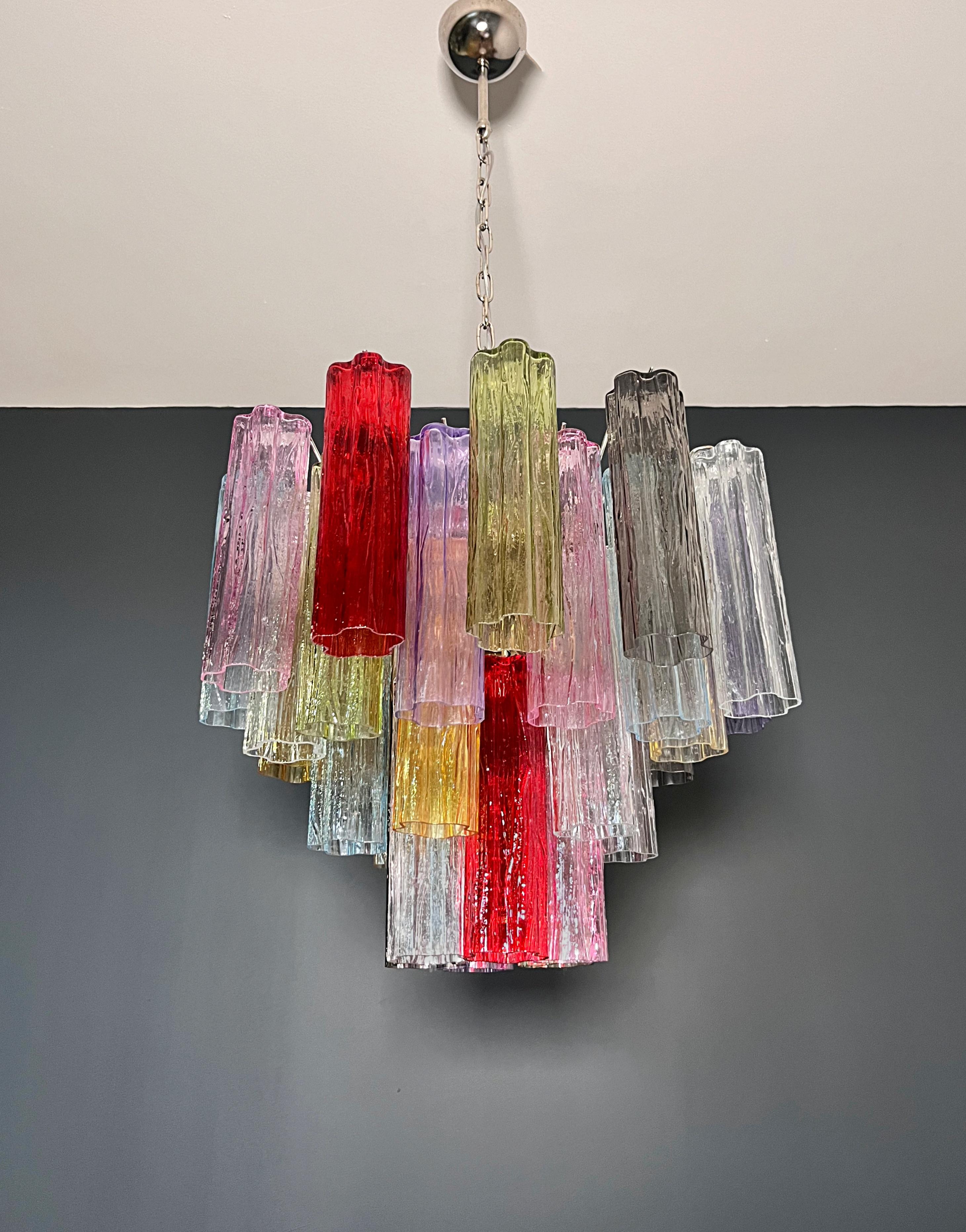 Fantastic Murano Glass Tube Chandelier - 36 multicolored glass tubes For Sale 11