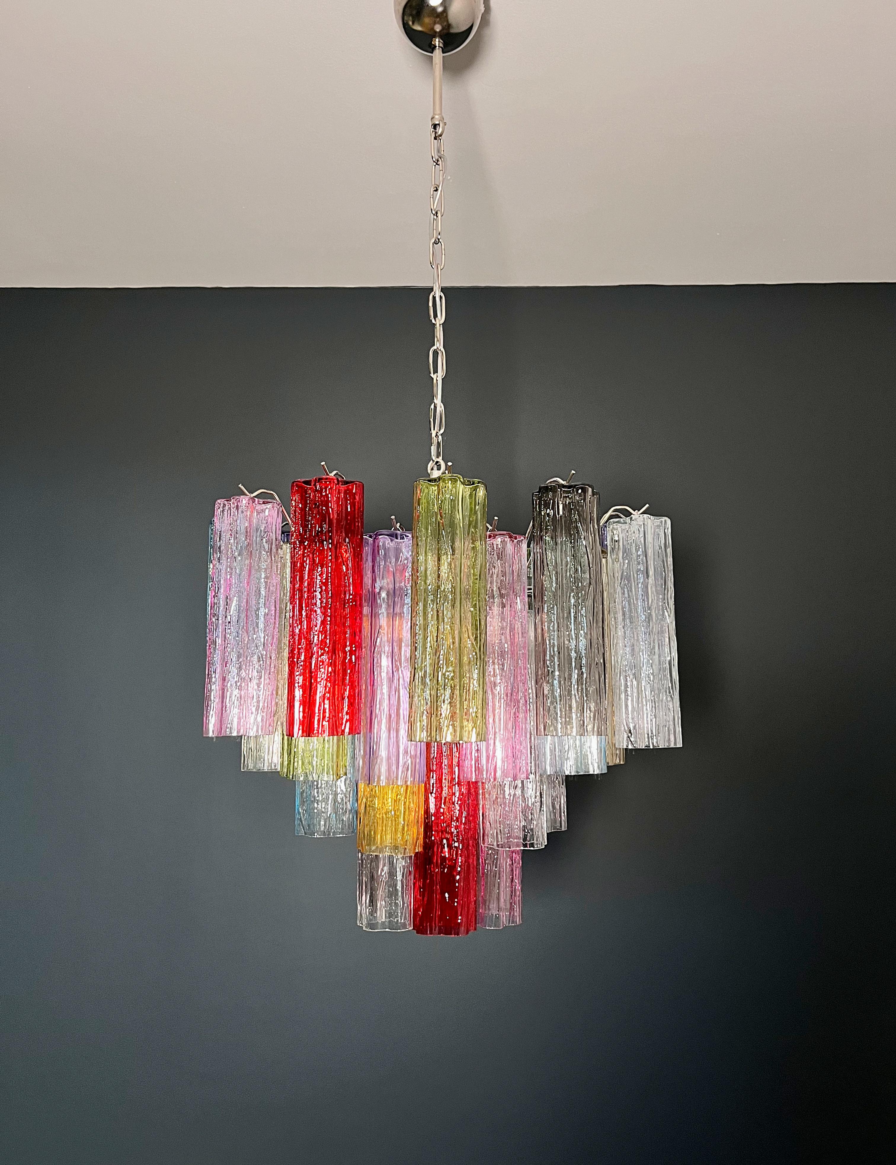 Fantastic Murano Glass Tube Chandelier - 36 multicolored glass tubes For Sale 12