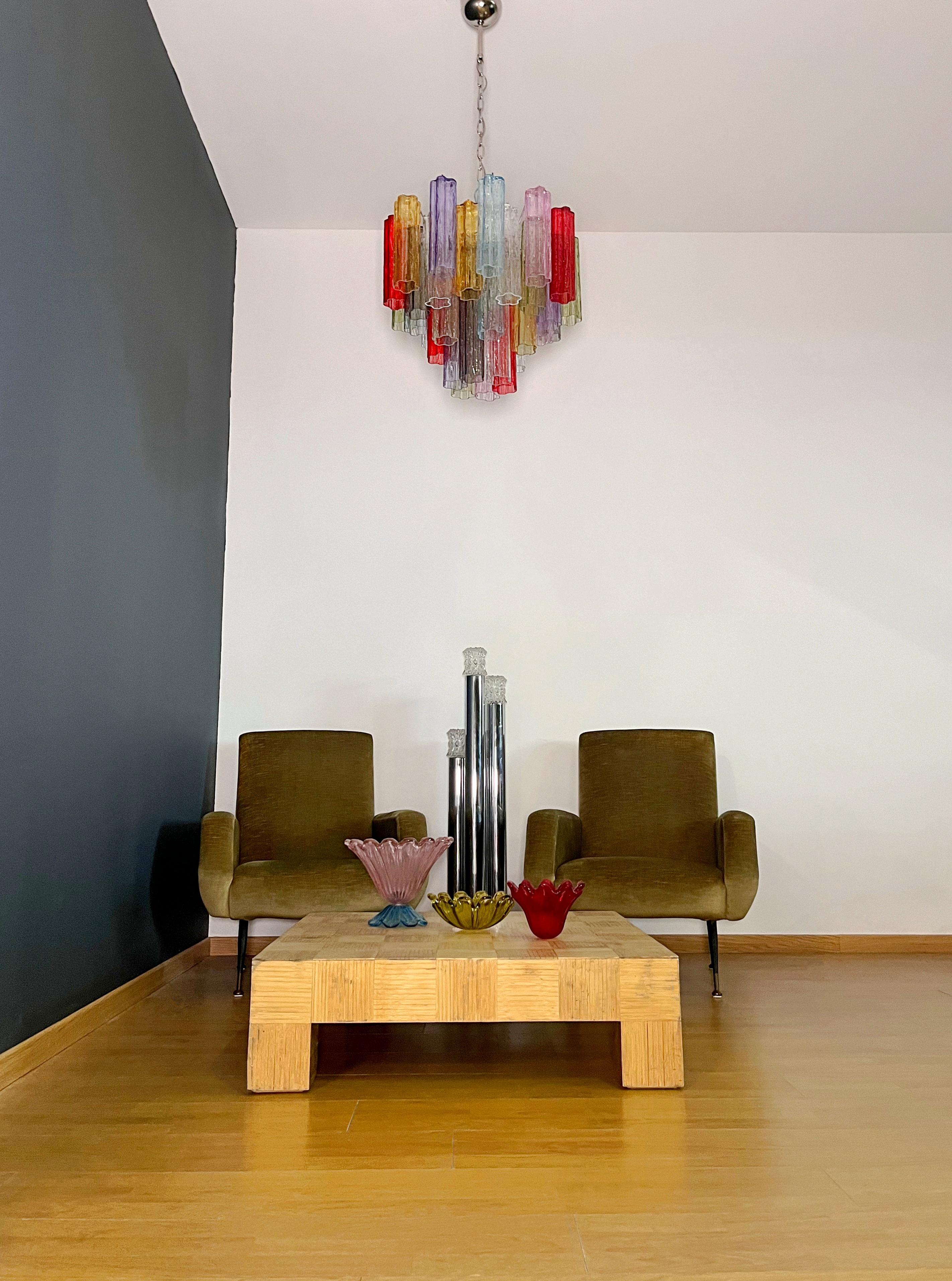 Mid-Century Modern Fantastic Murano Glass Tube Chandelier - 36 multicolored glass tubes For Sale